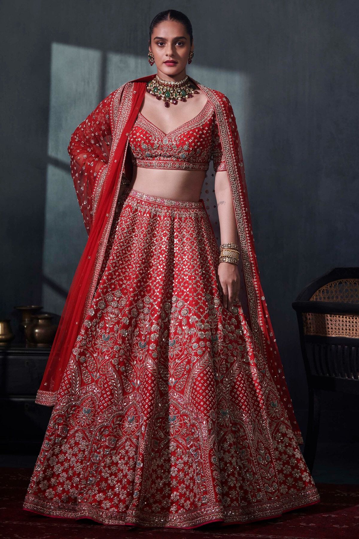 1 - Ela Lehenga Set -  Red, image 1
