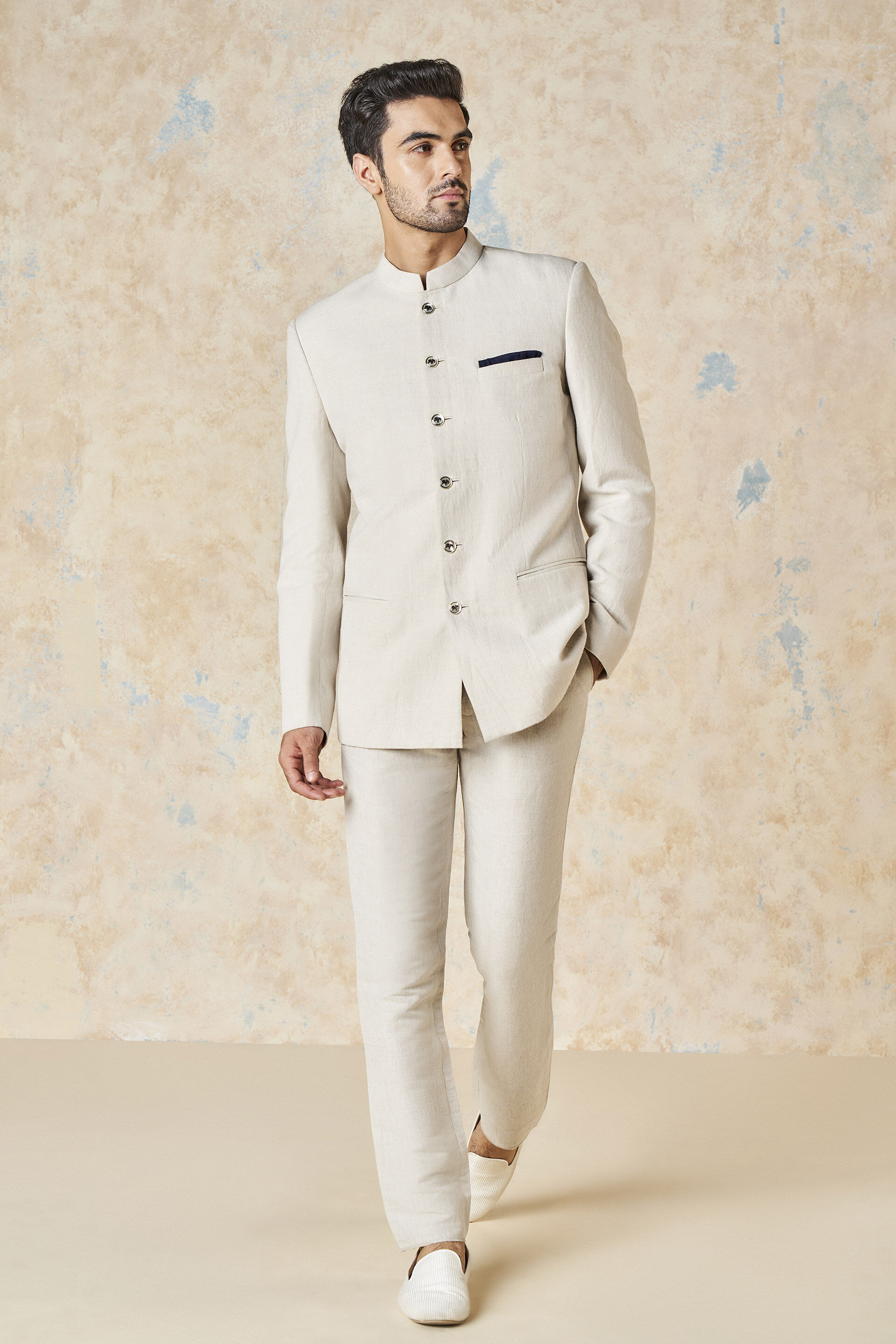 Arman Linen Bandhgala - Natural, Natural, image 1