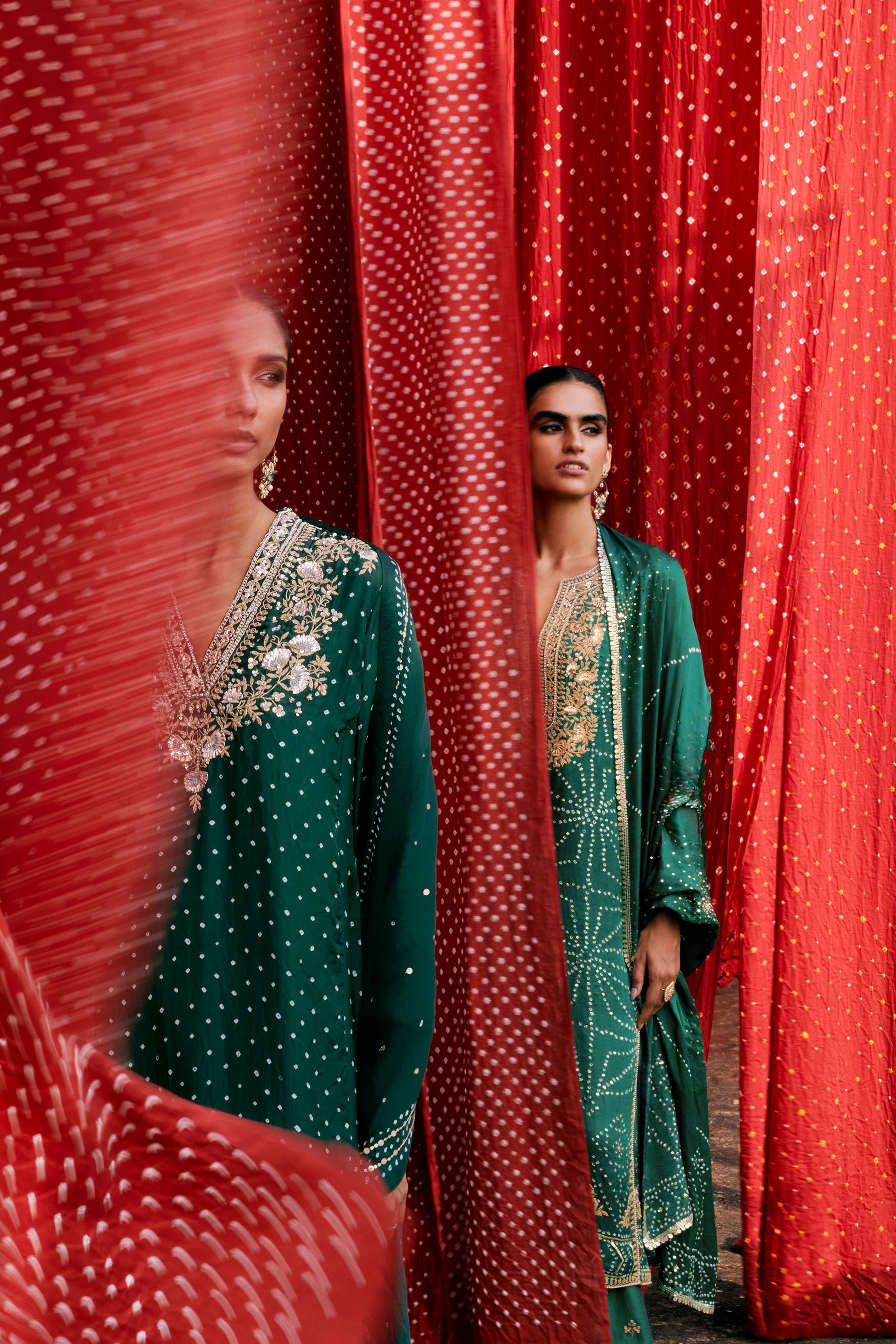 Buy Designer Piroska Handcrafted Bandhani Silk Suit Set Green Online