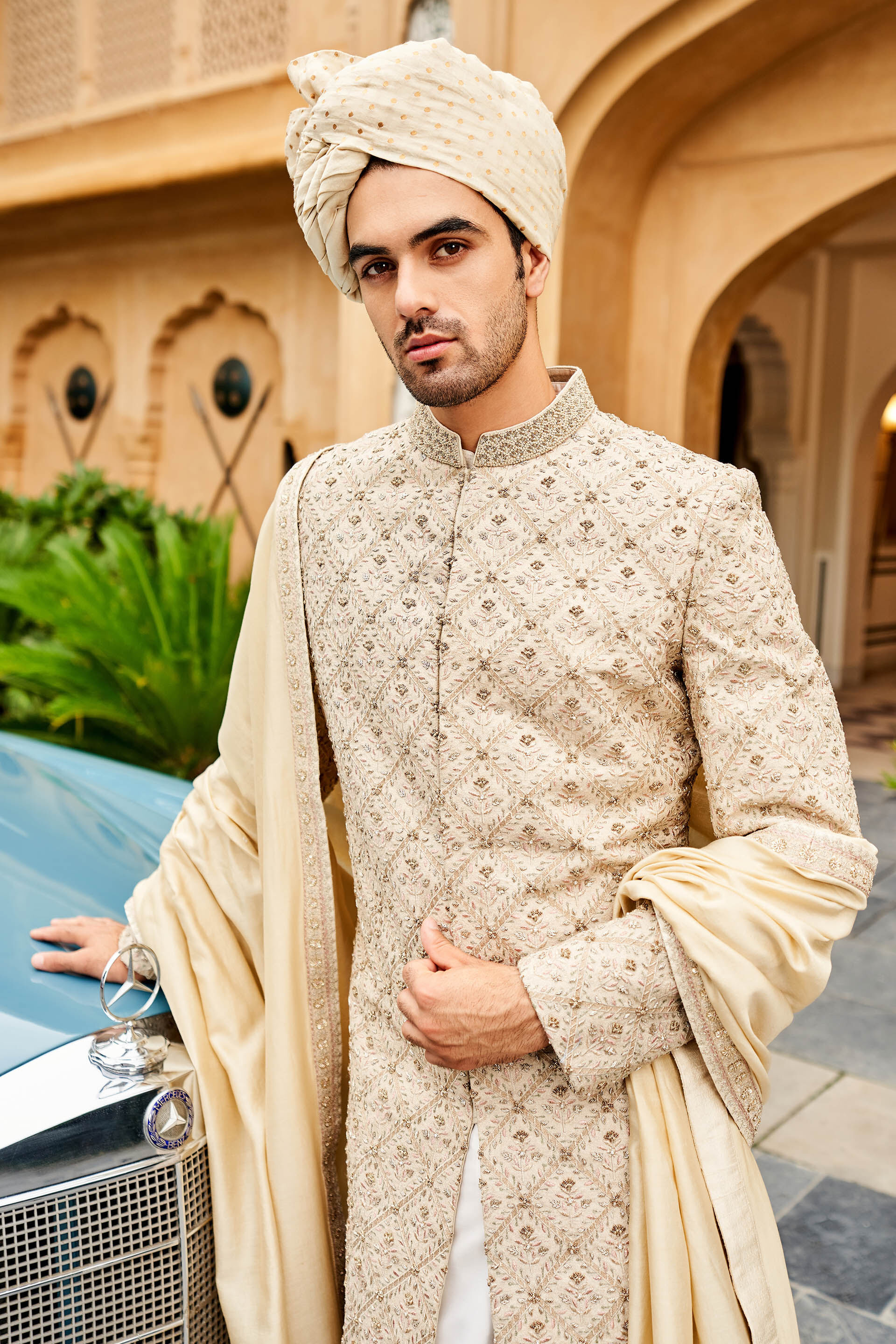 Cream colour sherwani discount