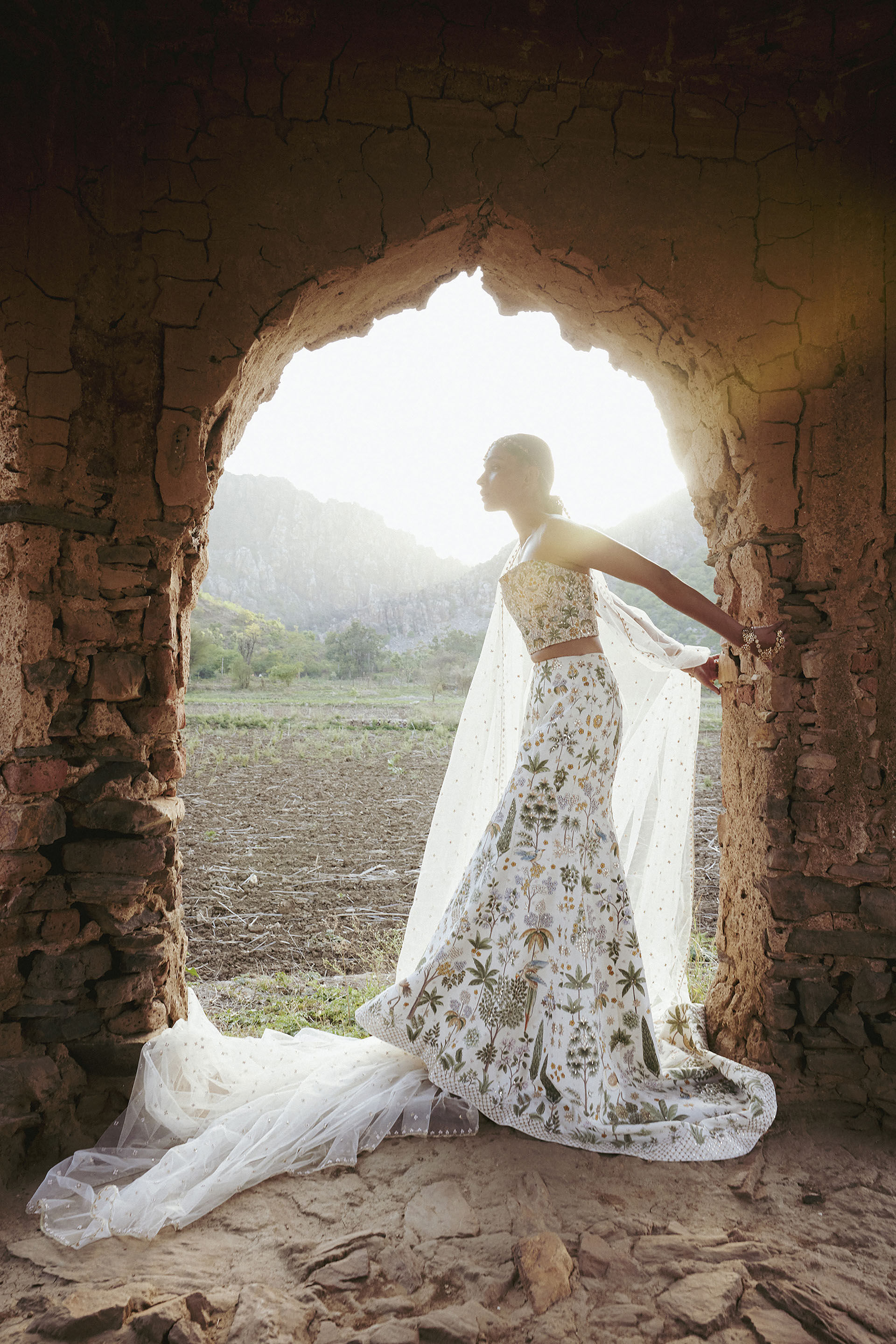 Urvara Hand-painted Pichhwai Silk Skirt Set - Ivory, Ivory, image 5