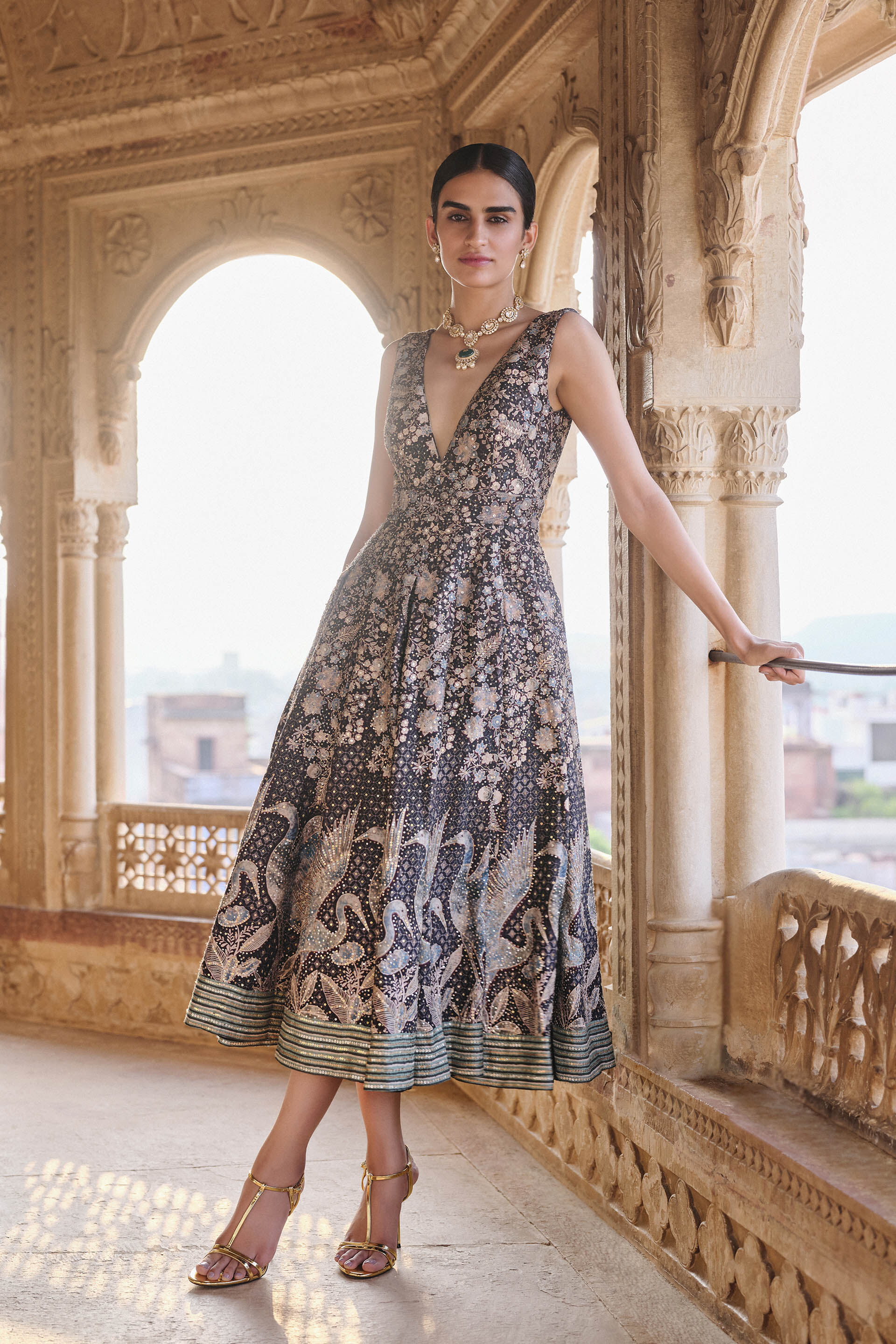 Izar Printed Sequin Dress Black