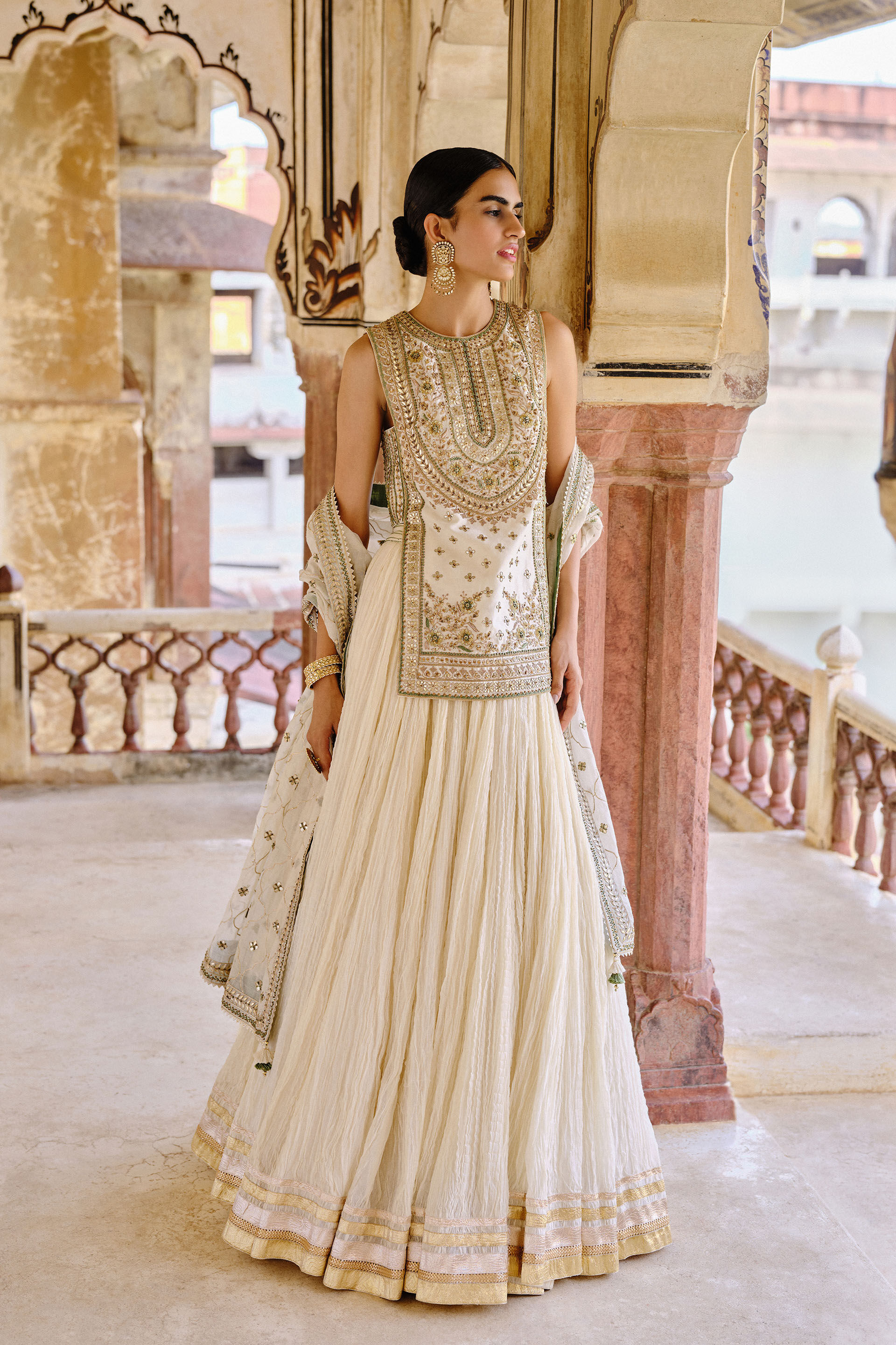 Mirai Gota Patti Mul Lehenga Set Natural