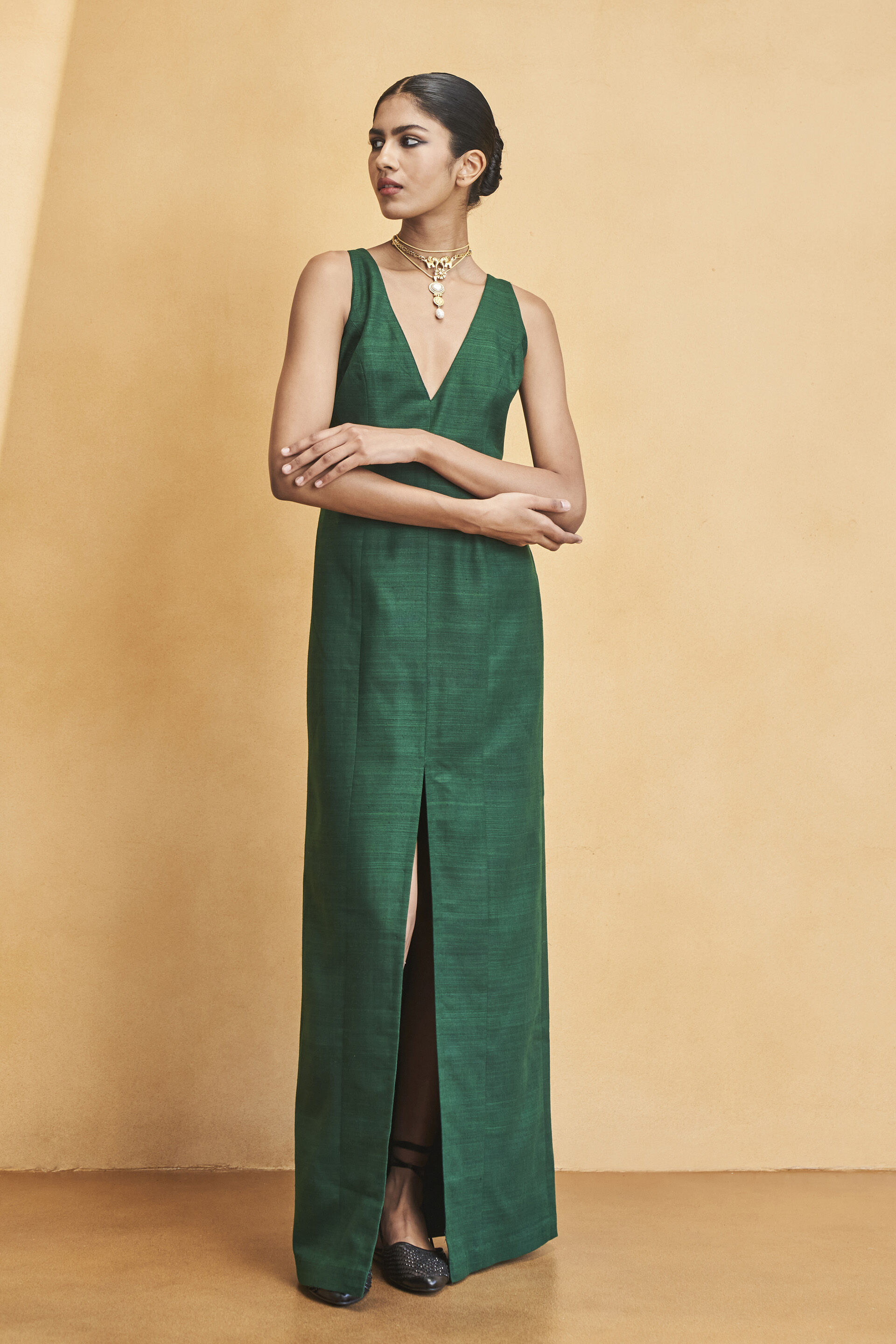 Deep Into The Wild Embroidered Zardozi Silk Jacket Set - Green, Green, image 3