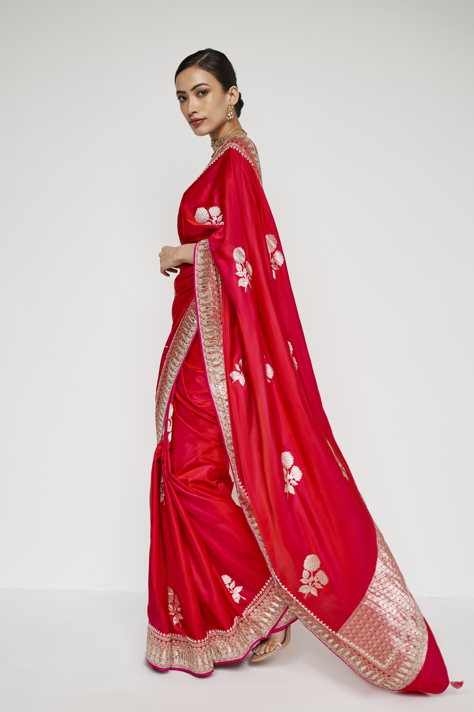 Kuhaki Benarasi saree - Red, Red, image 3