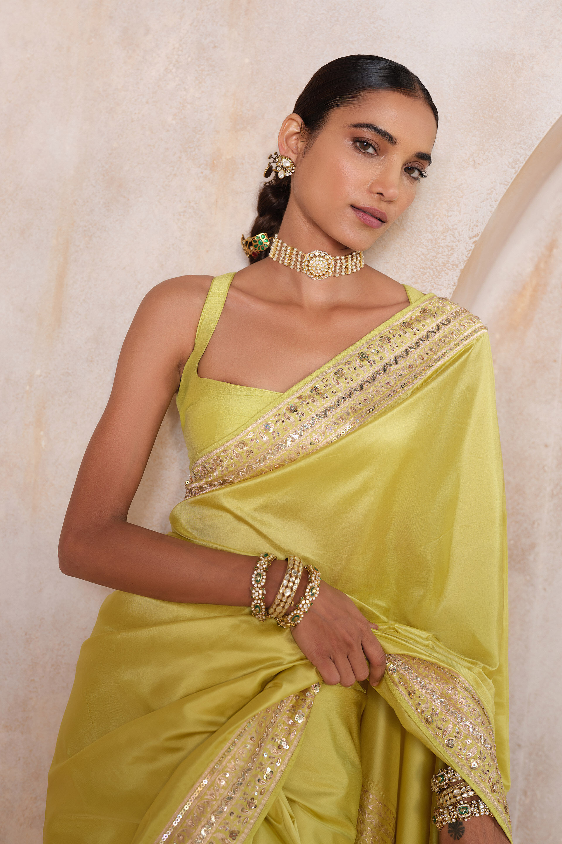 Sumarni Handwoven Benarasi Silk Saree - Lime, Lime, image 4