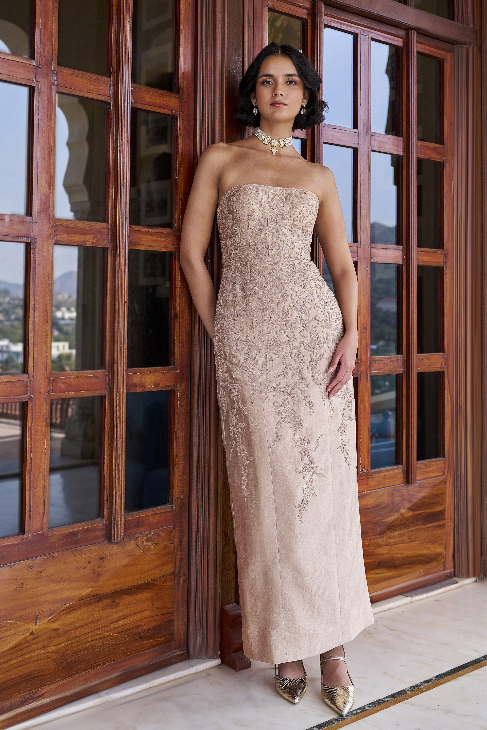 Serendipity Embroidered Cord Gown - Gold, Gold, image 1