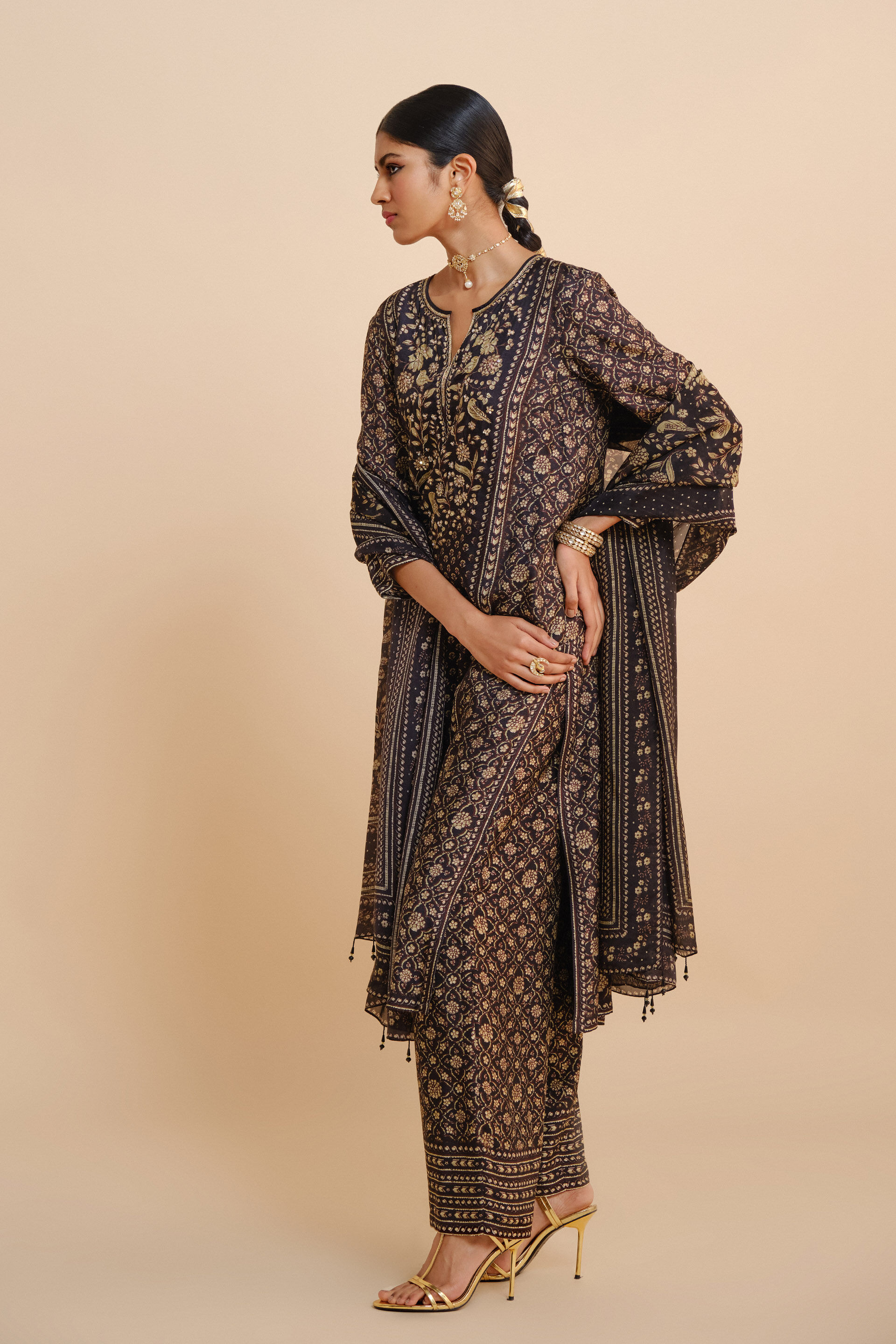 Gwylan Kurta Set - Black, Black, image 3