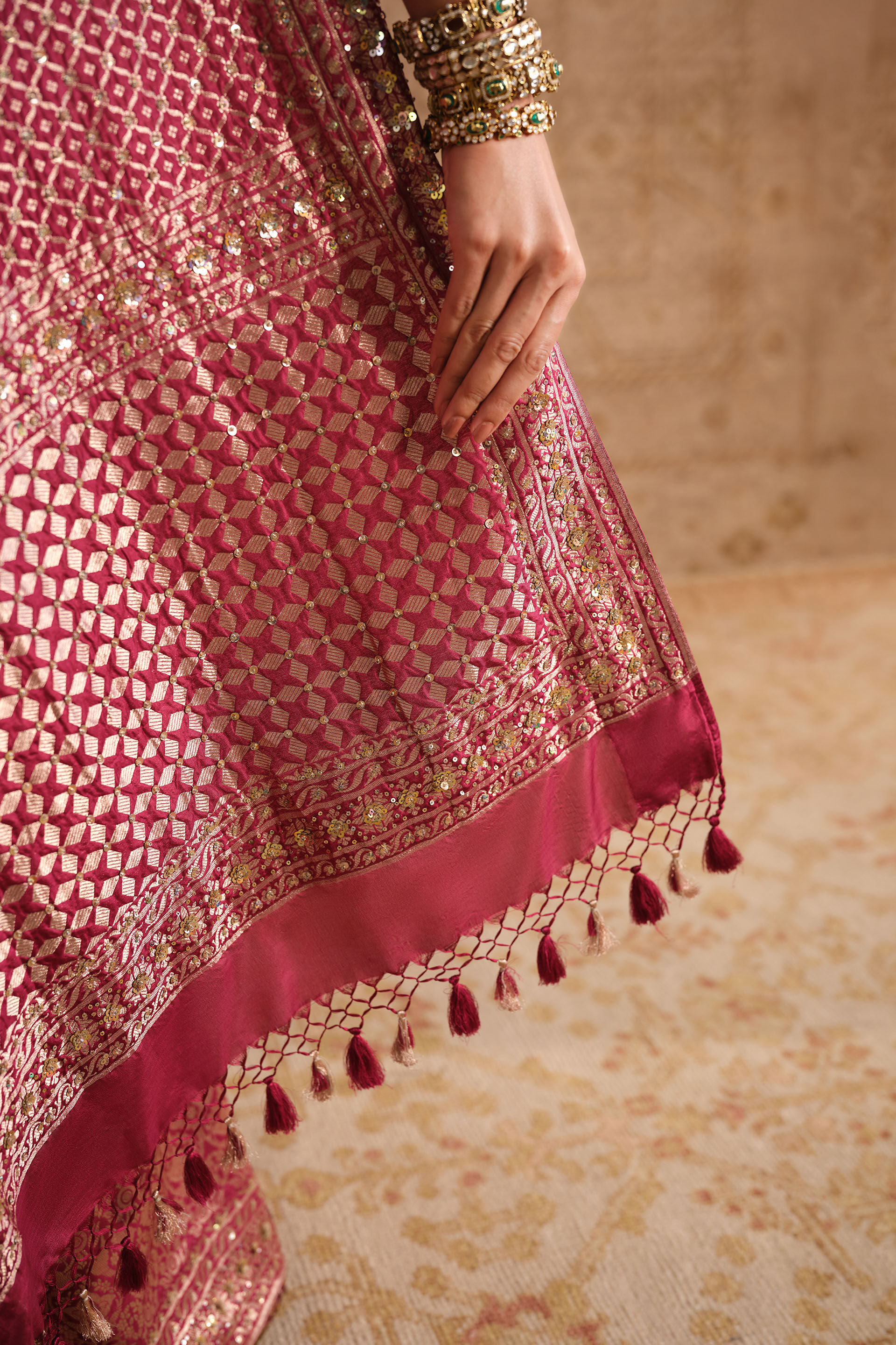 Anedya Handwoven Benarasi Silk Saree - Ruby, Ruby, image 4