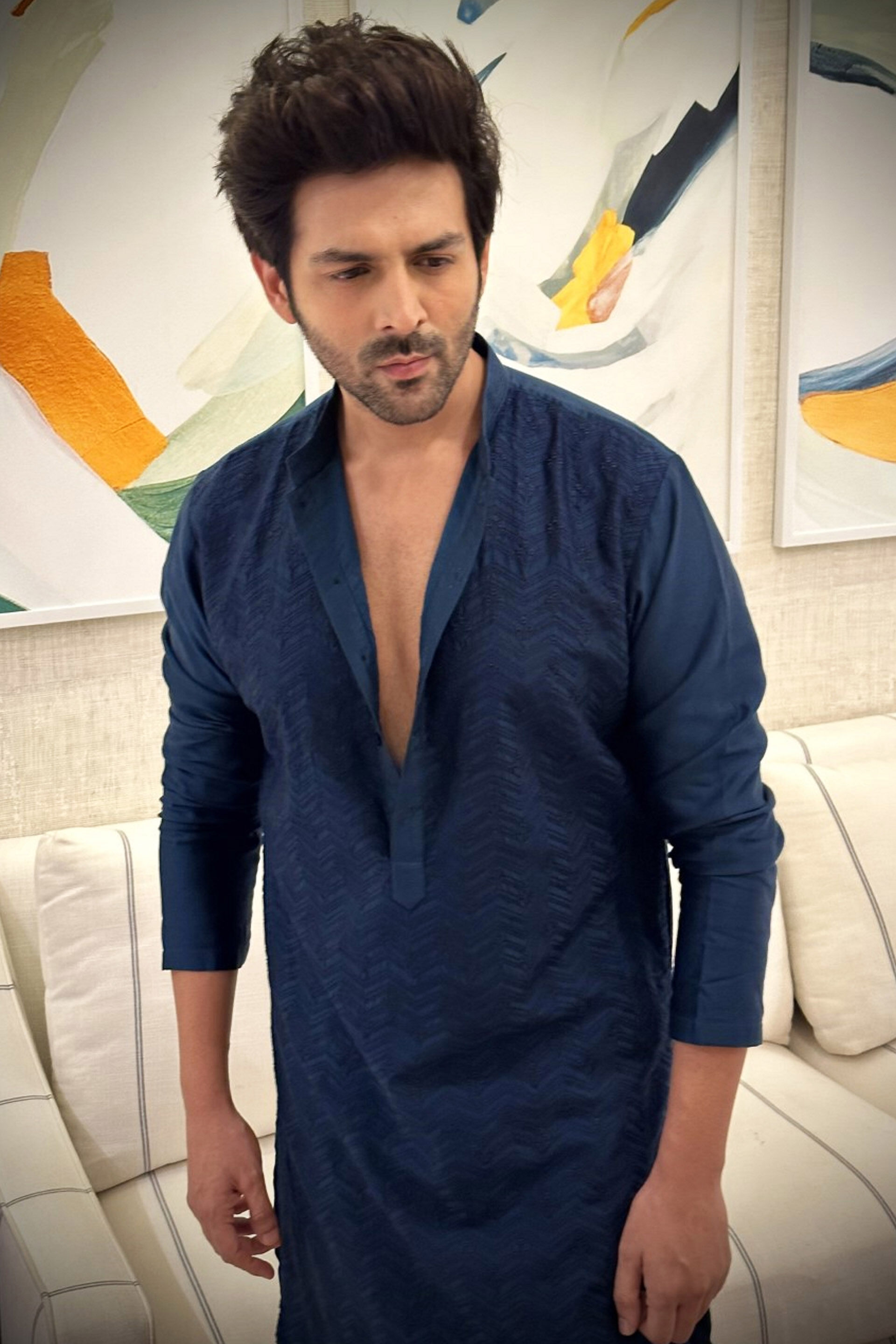 Gulzar Kurta - Navy, , image 2