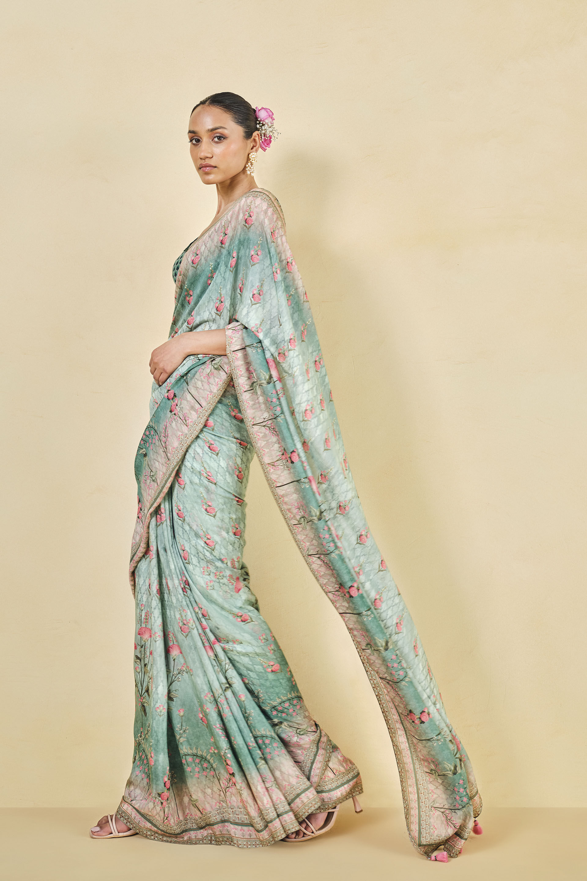 Avalon Lyocell Saree - Sage Green, Sage, image 2