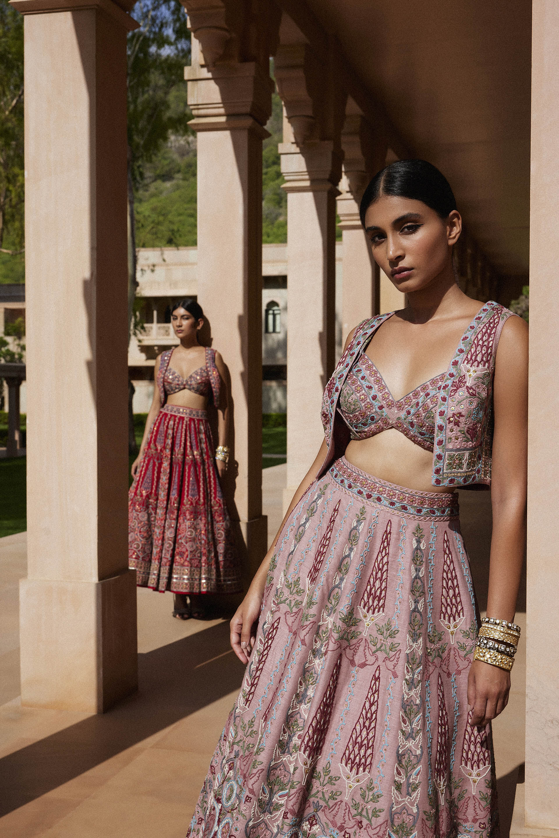 Alakana SEWA Hand-embroidered Silk Skirt Set - Old Rose, Old Rose, image 3