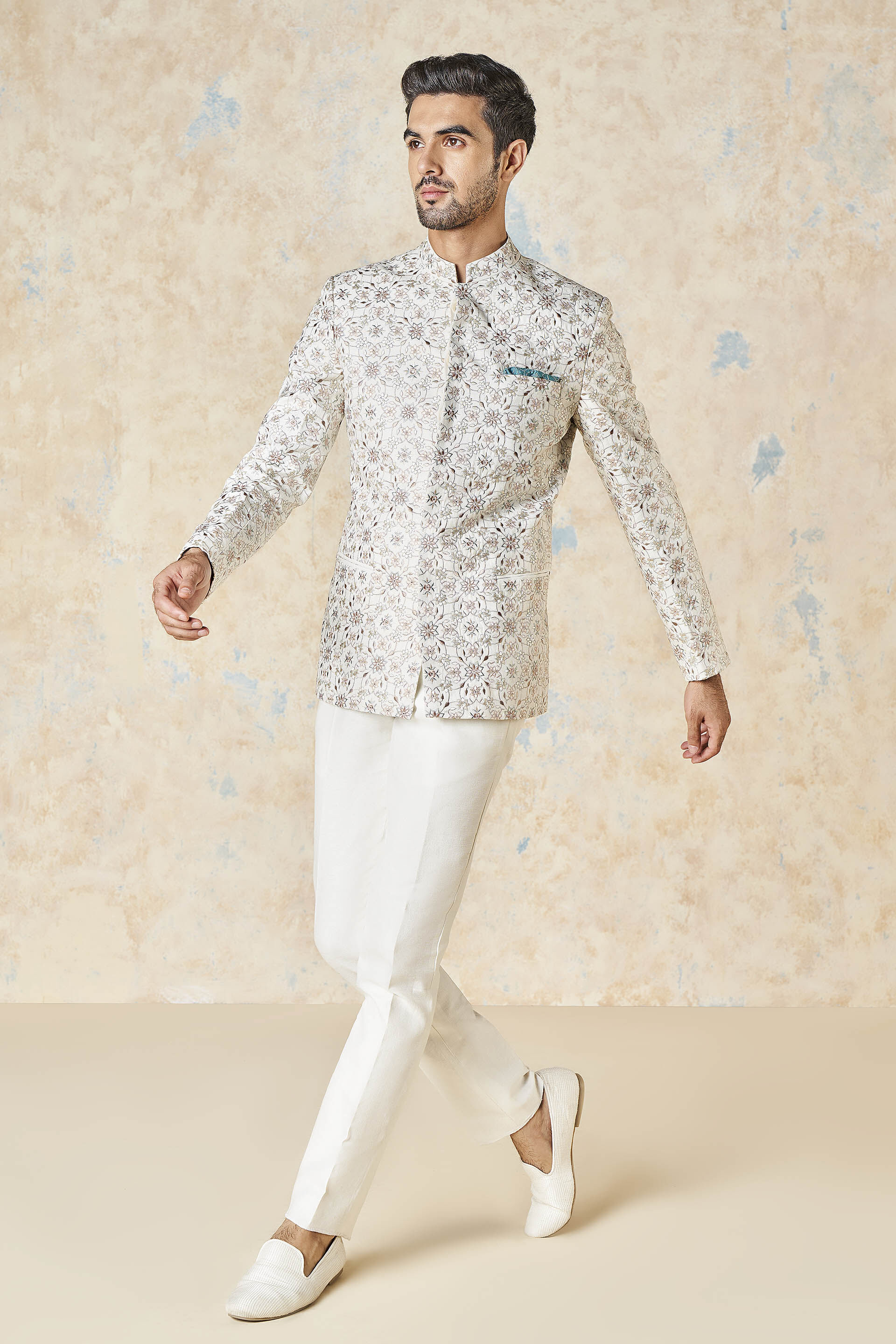 Dhavit Silk Bandhgala - Ivory