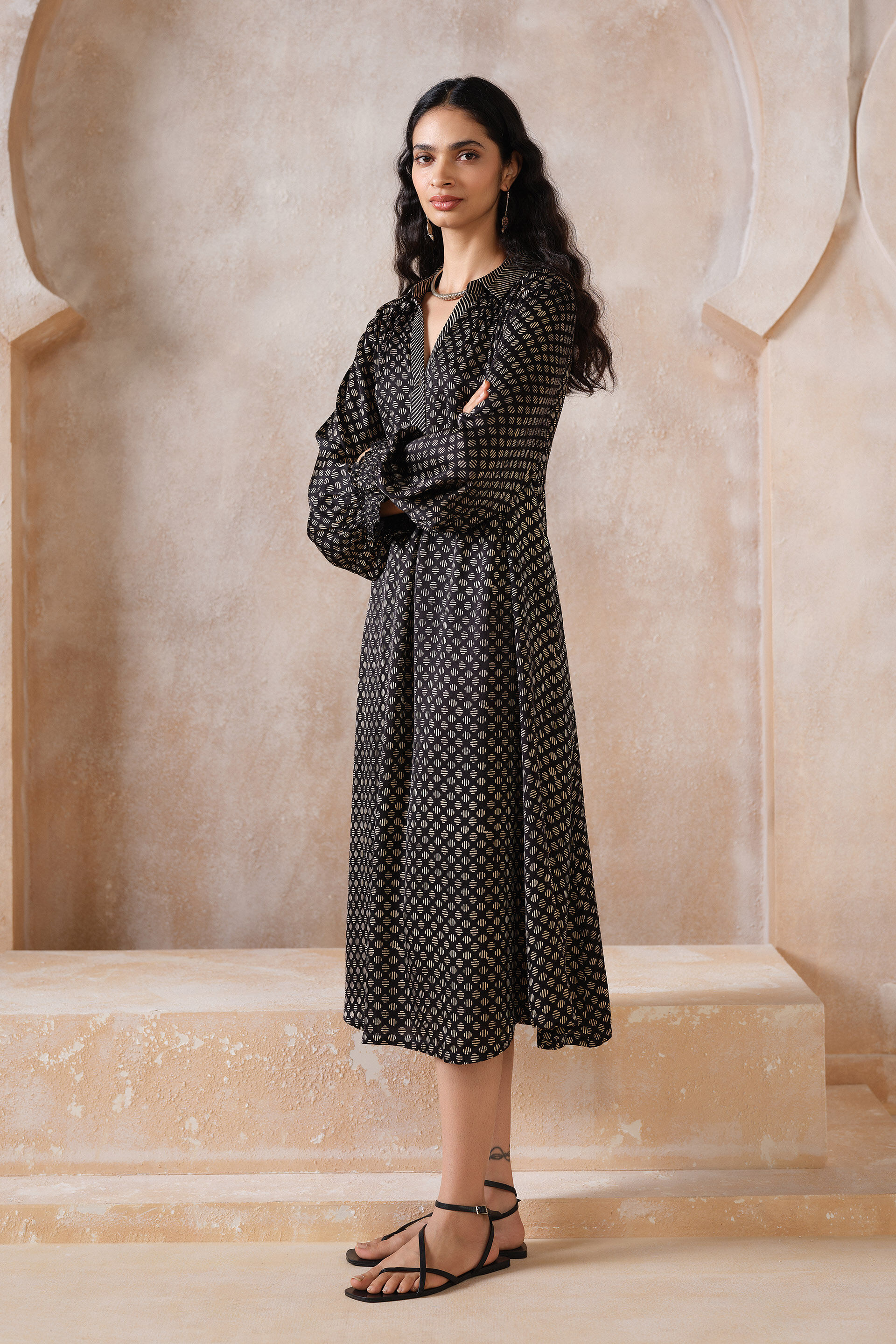 Myrsky Ajrakh Hand-block Printed Dress - Black, Black, image 3