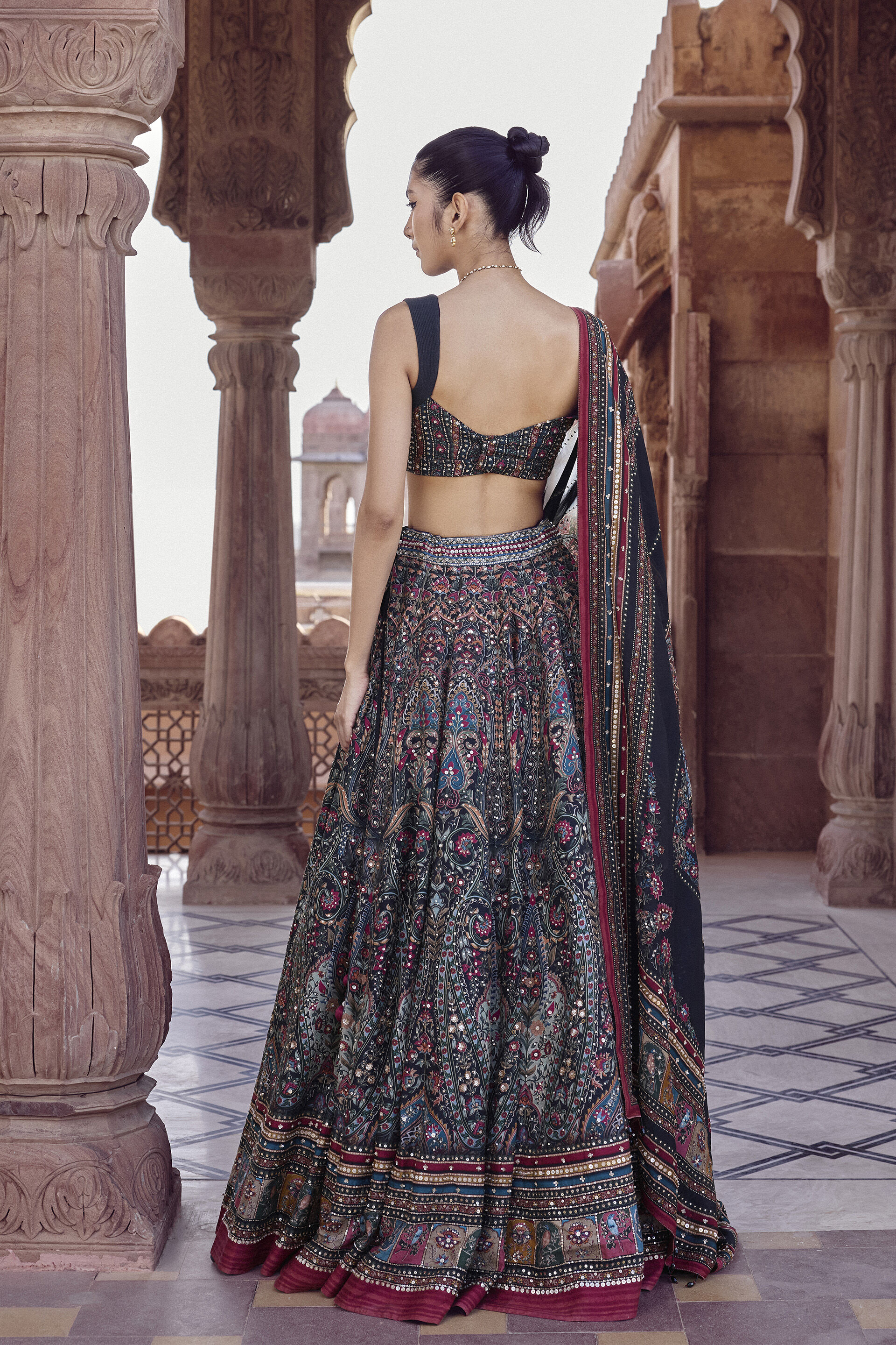Nameera Embroidered Silk Lehenga Set - Black