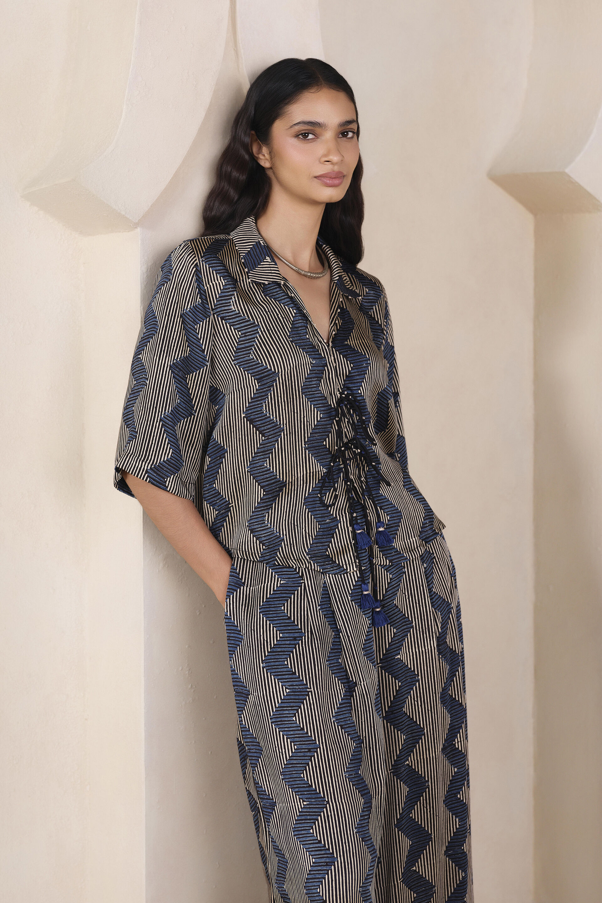 Nirona Ajrakh Hand-block Printed Co-ord in Black, Black, image 3