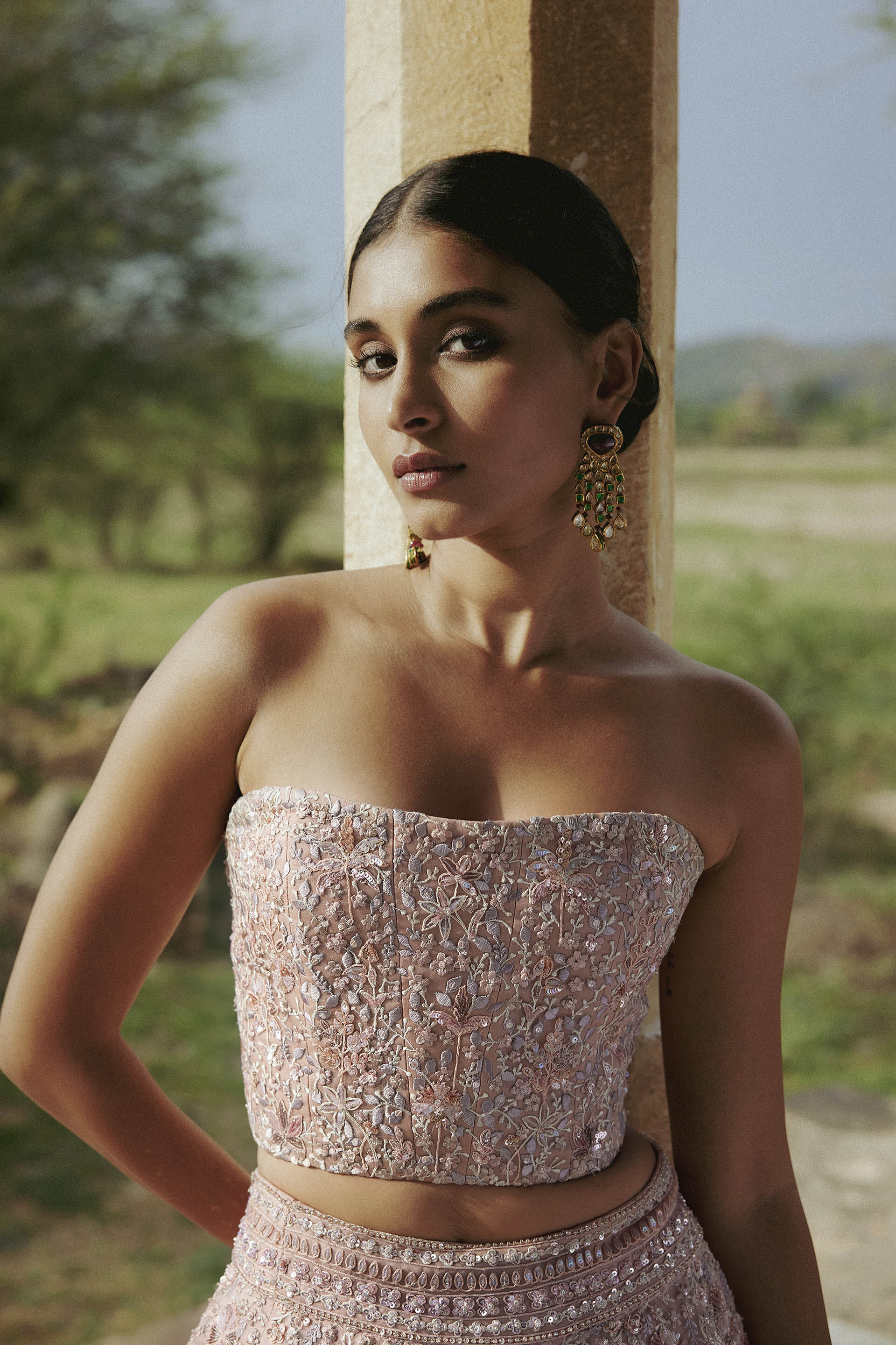 Aavya Embroidered Silk Lehenga - Blush