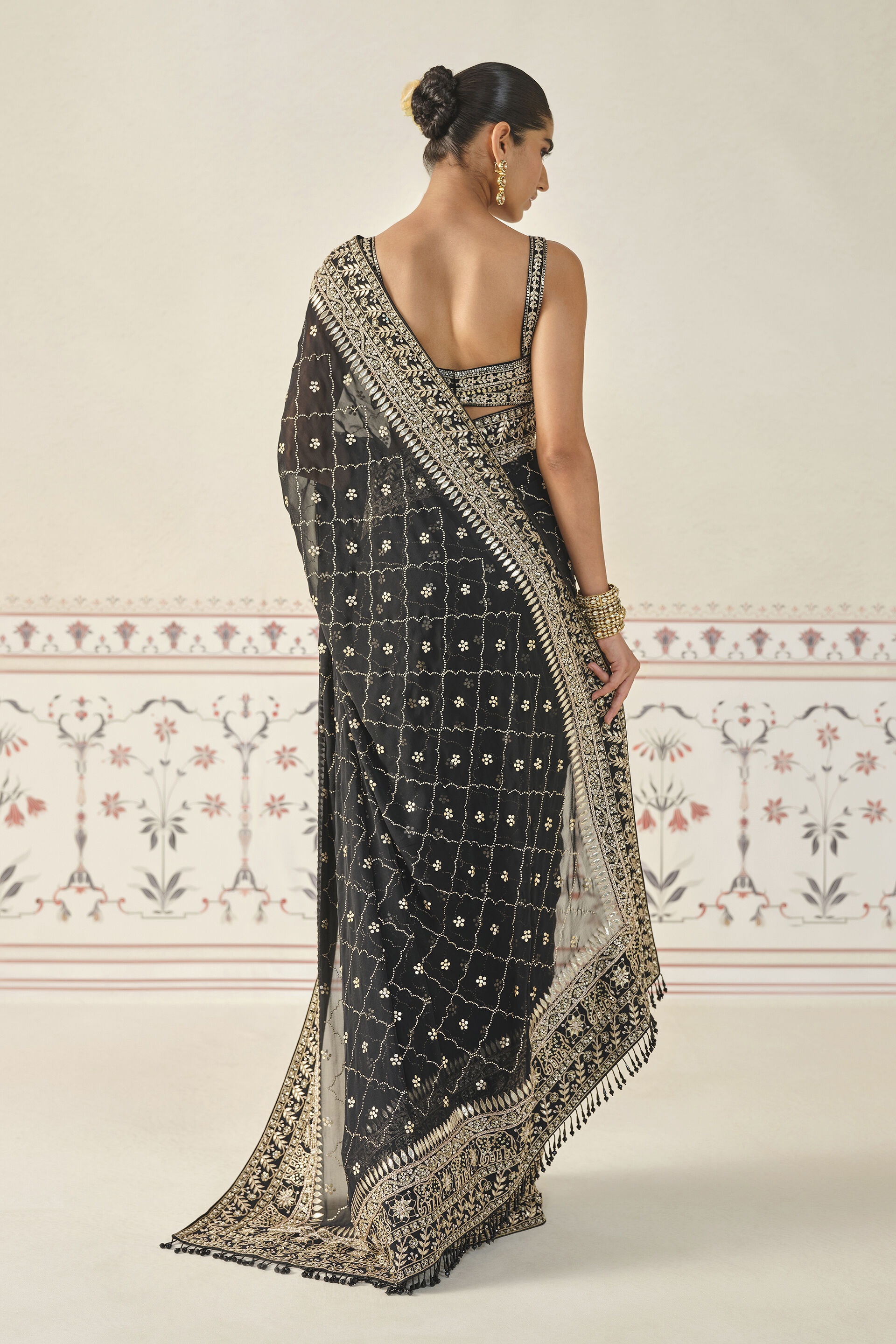 Anushna Handcrafted Badla Georgette Saree - Black