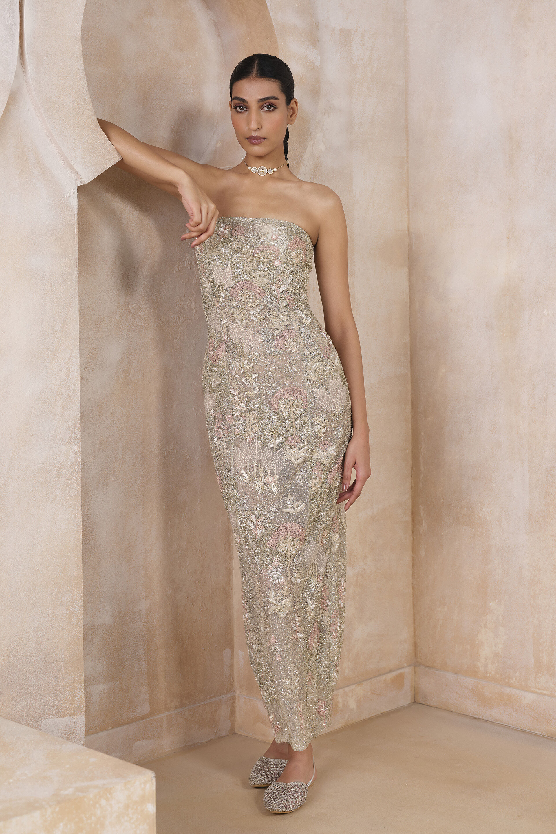 Lamis Embroidered Applique Gown - Ivory