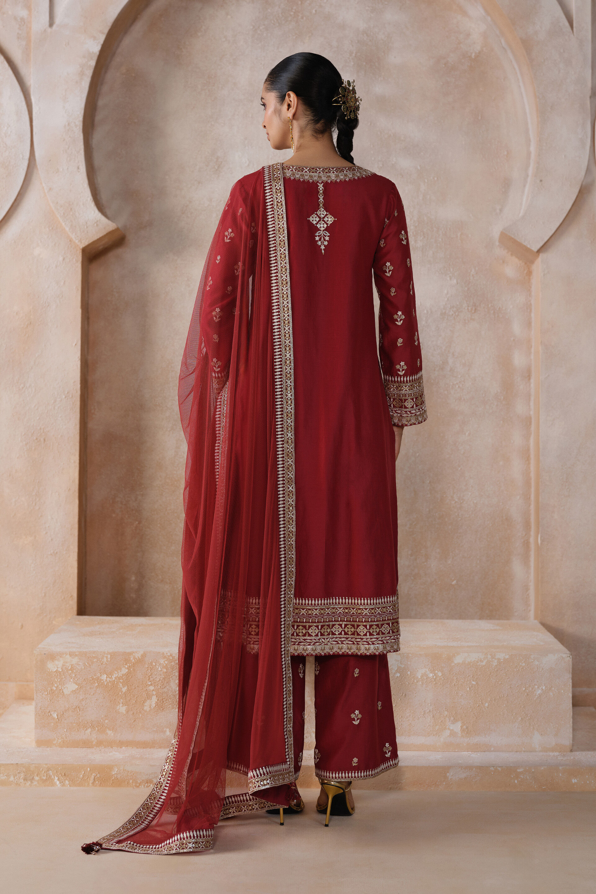Shanvika Embroidered Silk Suit Set - Red