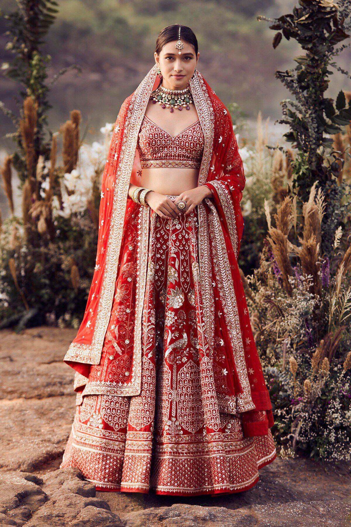 Anita dongre cheap red bridal lehenga