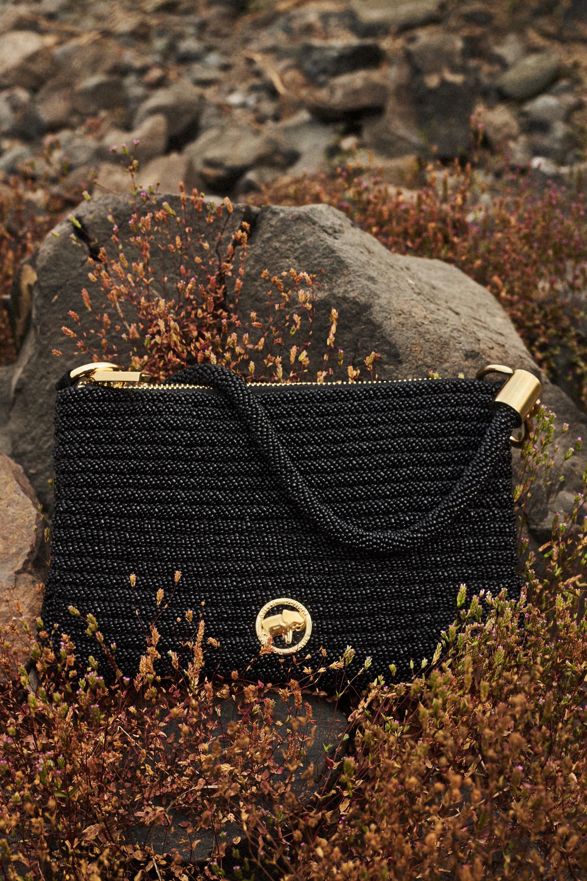 Nocturnal Black Glass Beaded Bag