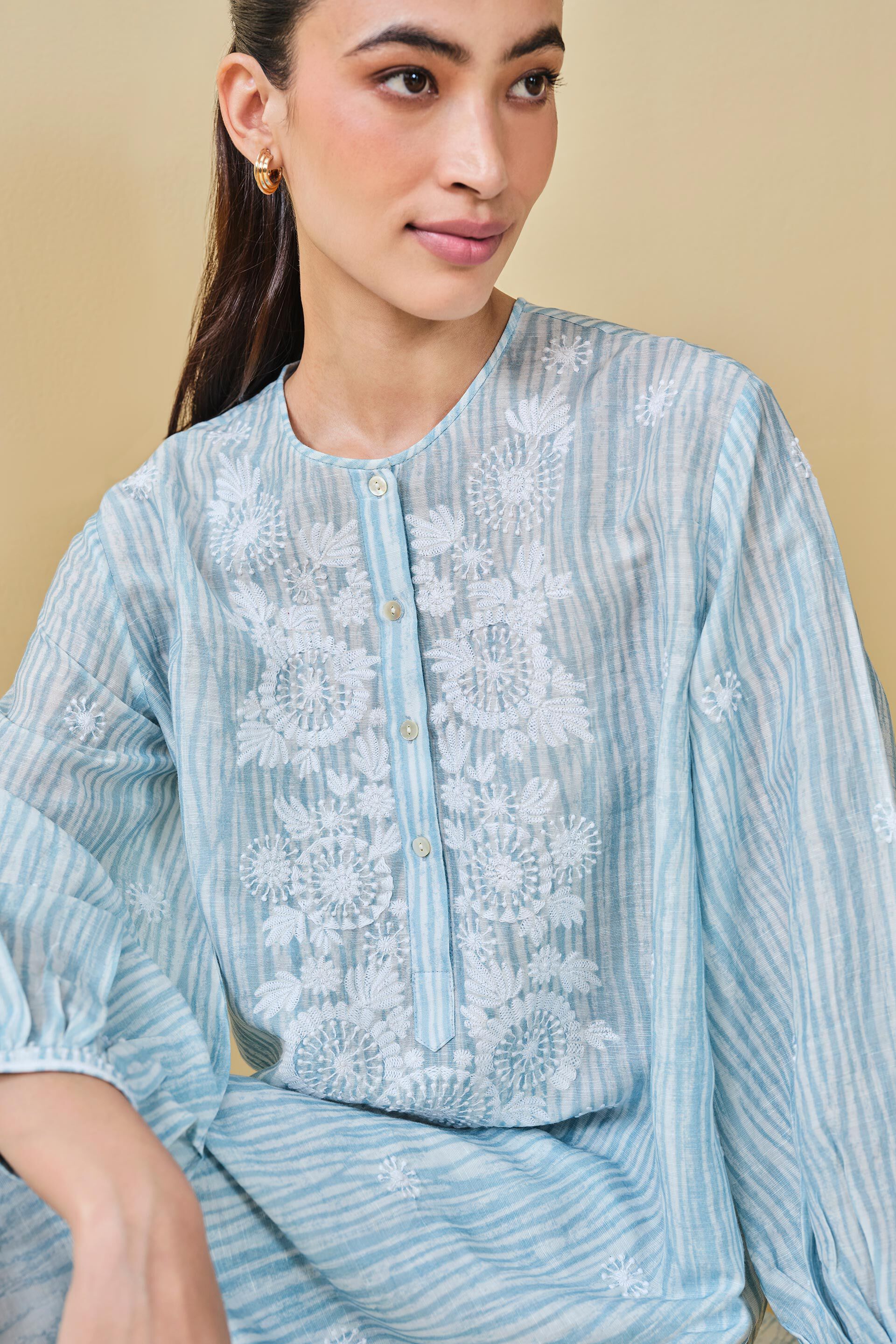 From The Mountain Hand-embroidered Chikankari Co-ord - Powder Blue, Powder Blue, image 5