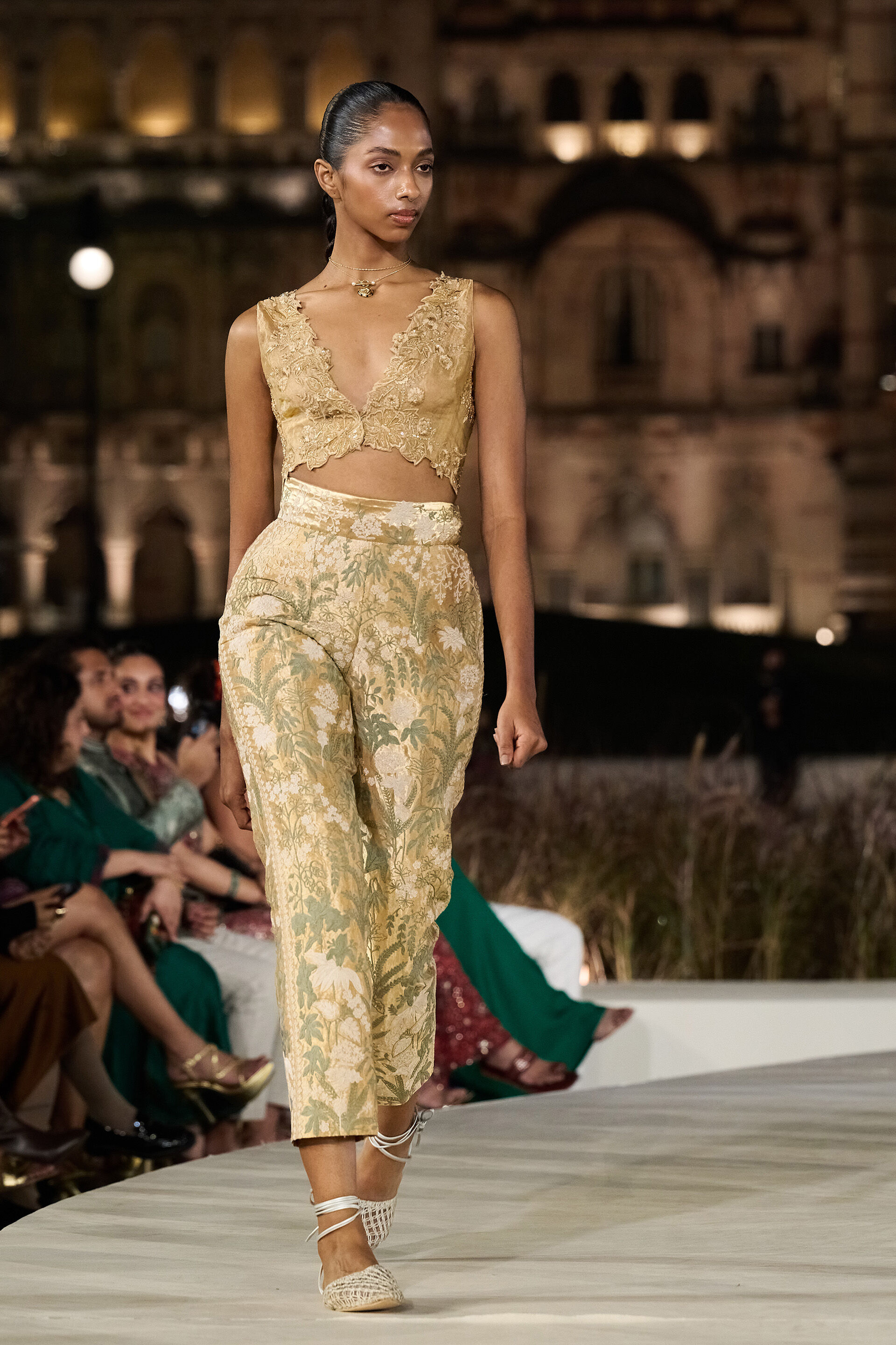 Zephyria Applique & Embroidered Cord Pant Set - Gold, Gold, image 1