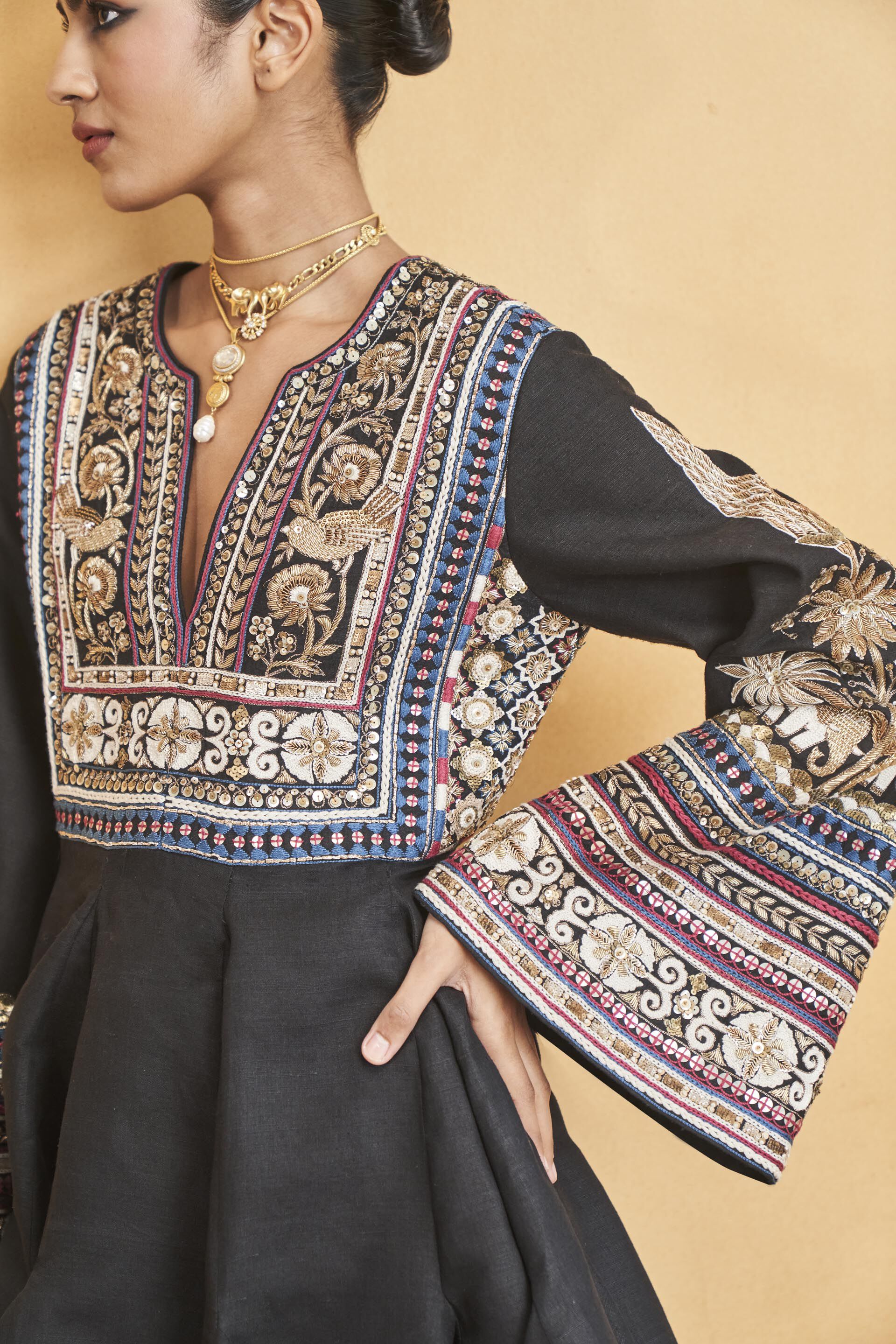 From The Wilderness Embroidered Zardozi Silk Dress - Black, Black, image 5