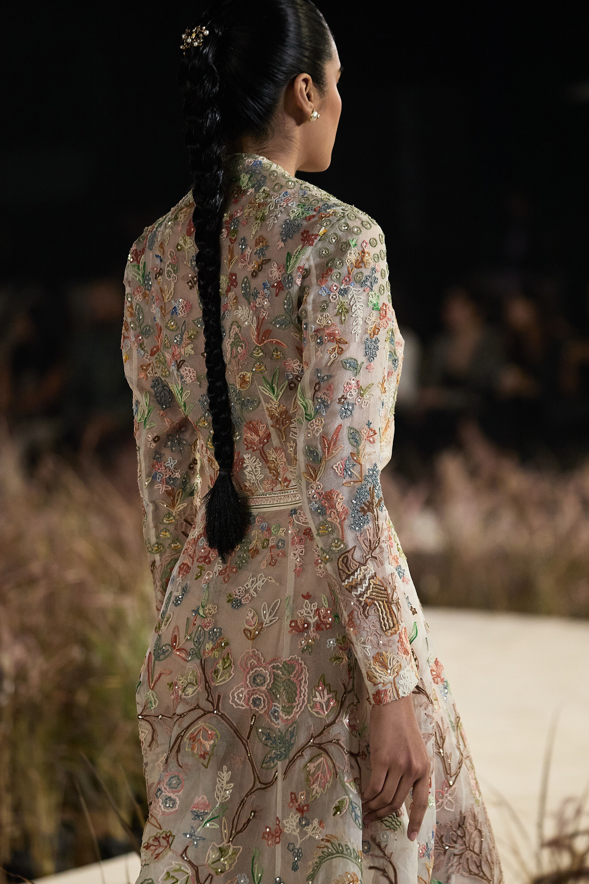 Araminta Hand-embroidered SEWA Silk Skirt Set - Ivory, Ivory, image 4