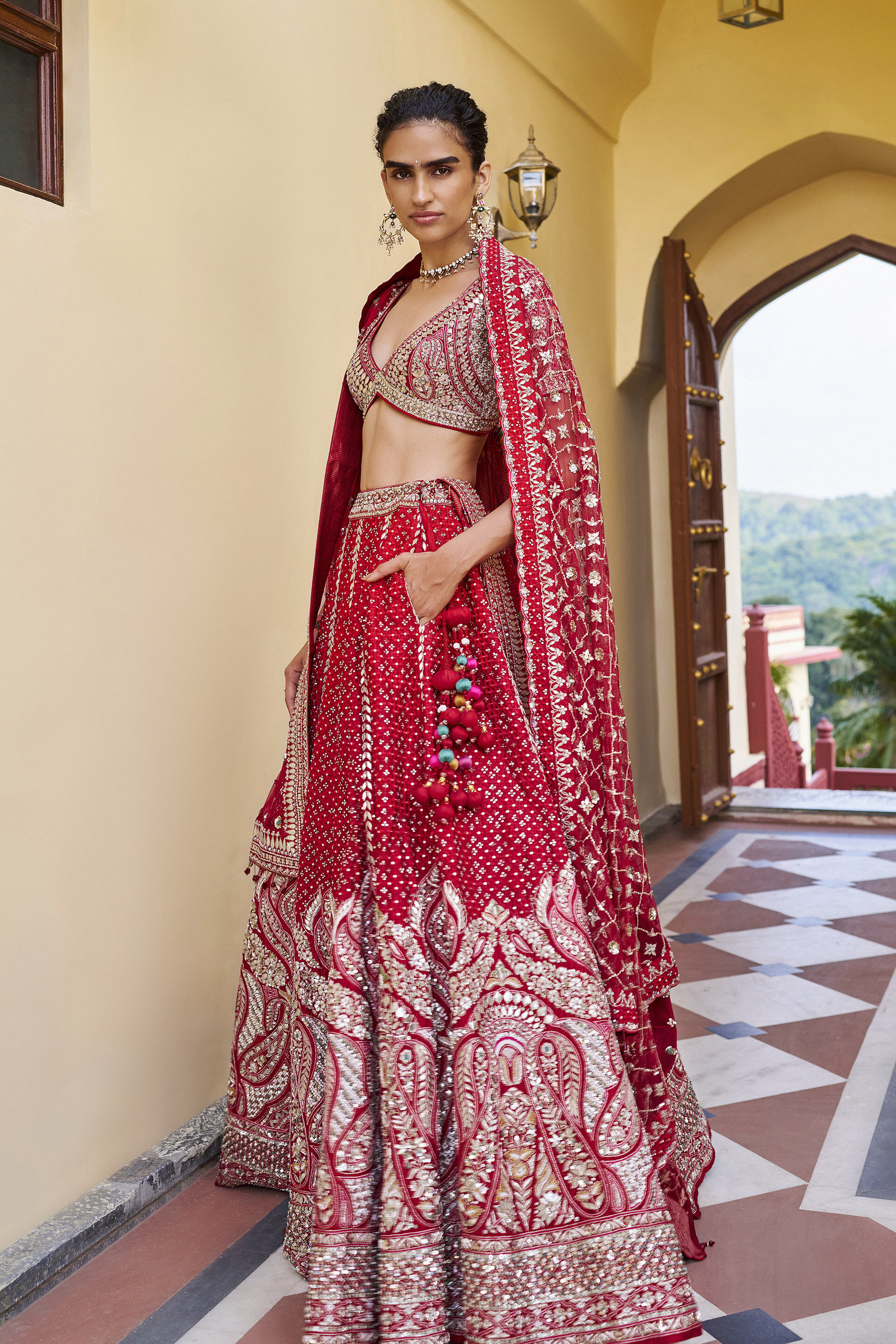 Radiance Gota Patti Silk Lehenga Set - ​Red, Red, image 1