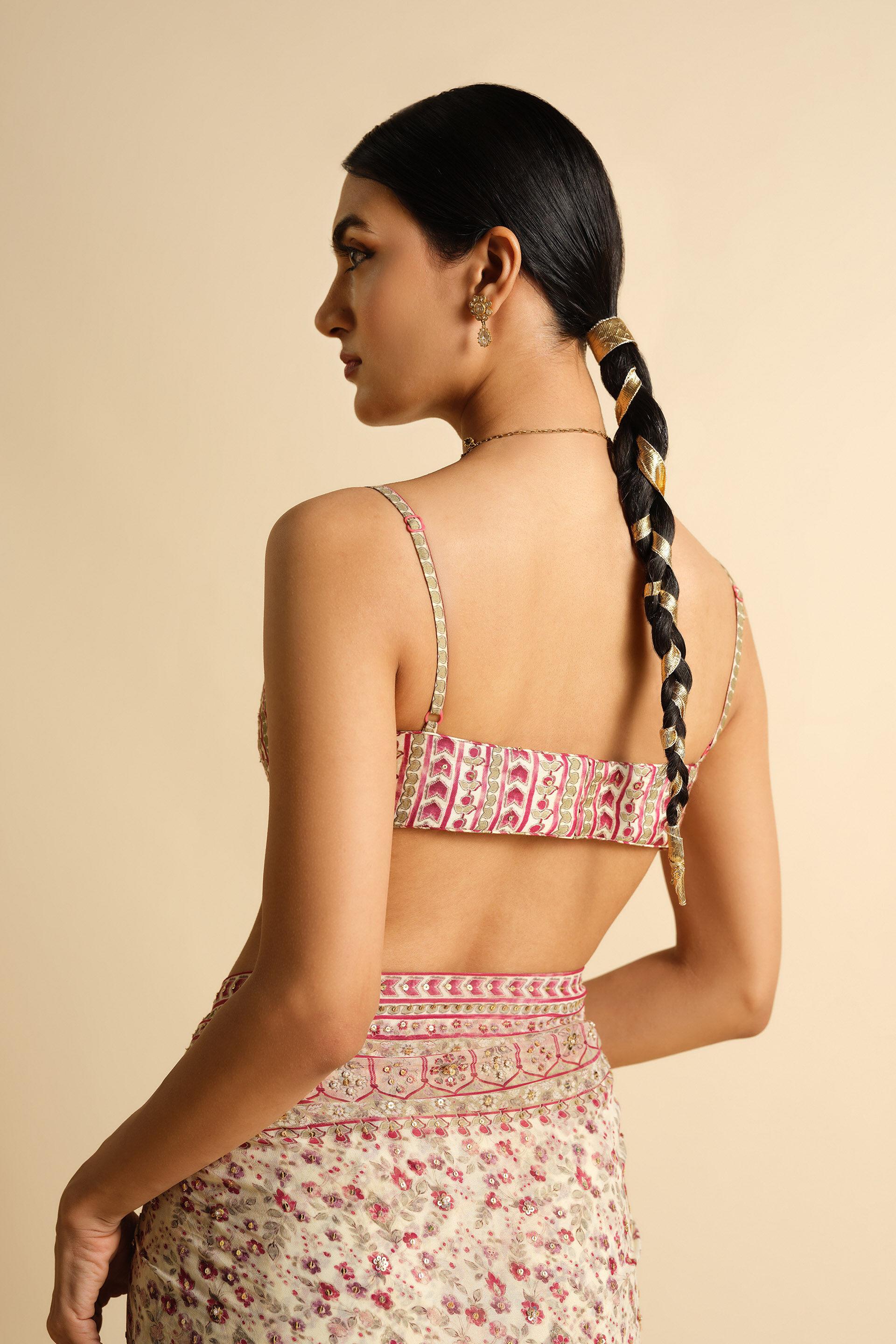 Sirvani Sequin Georgette Saree, Cream, image 5