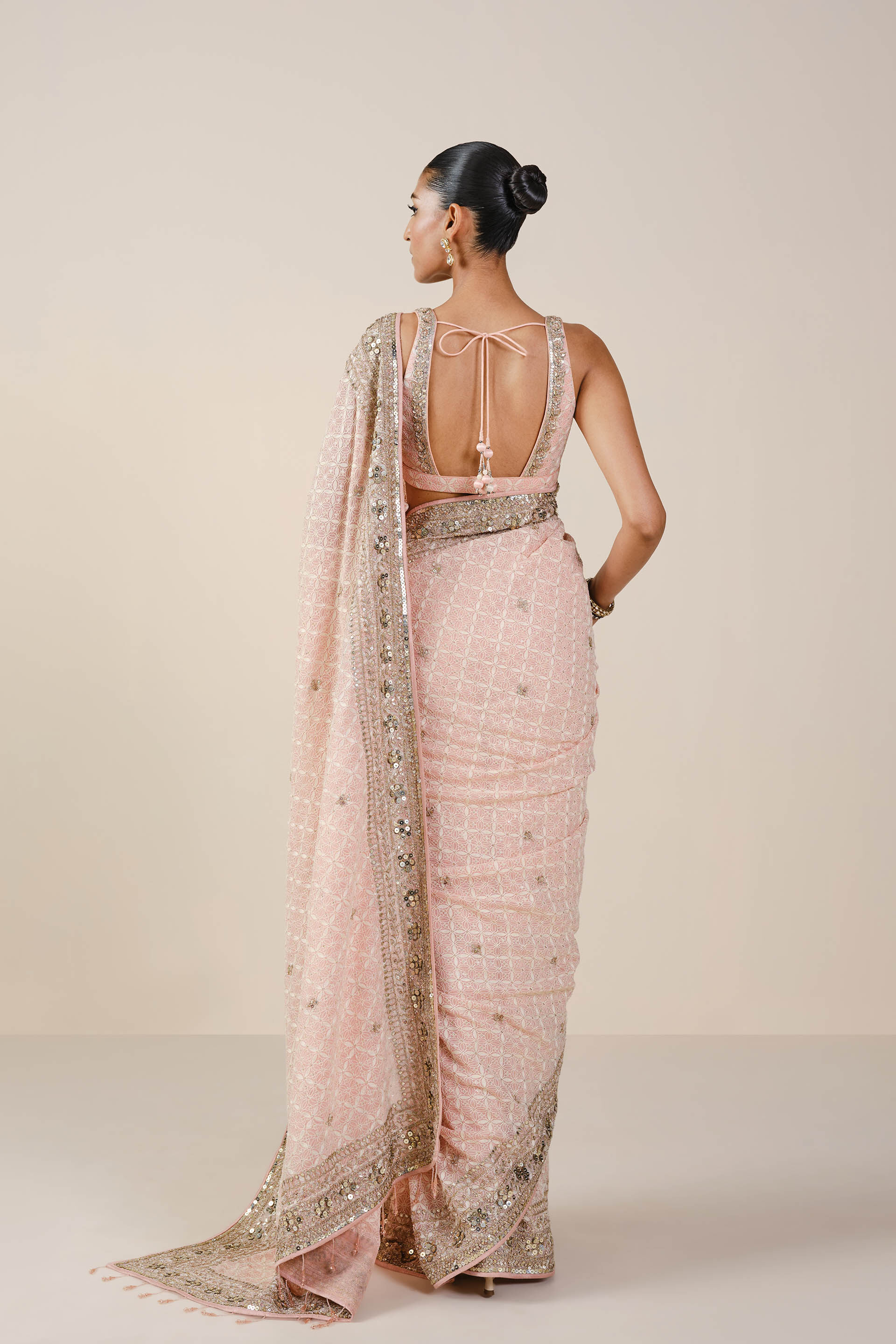 Aaloka Embroidered Georgette Saree, Blush, image 3