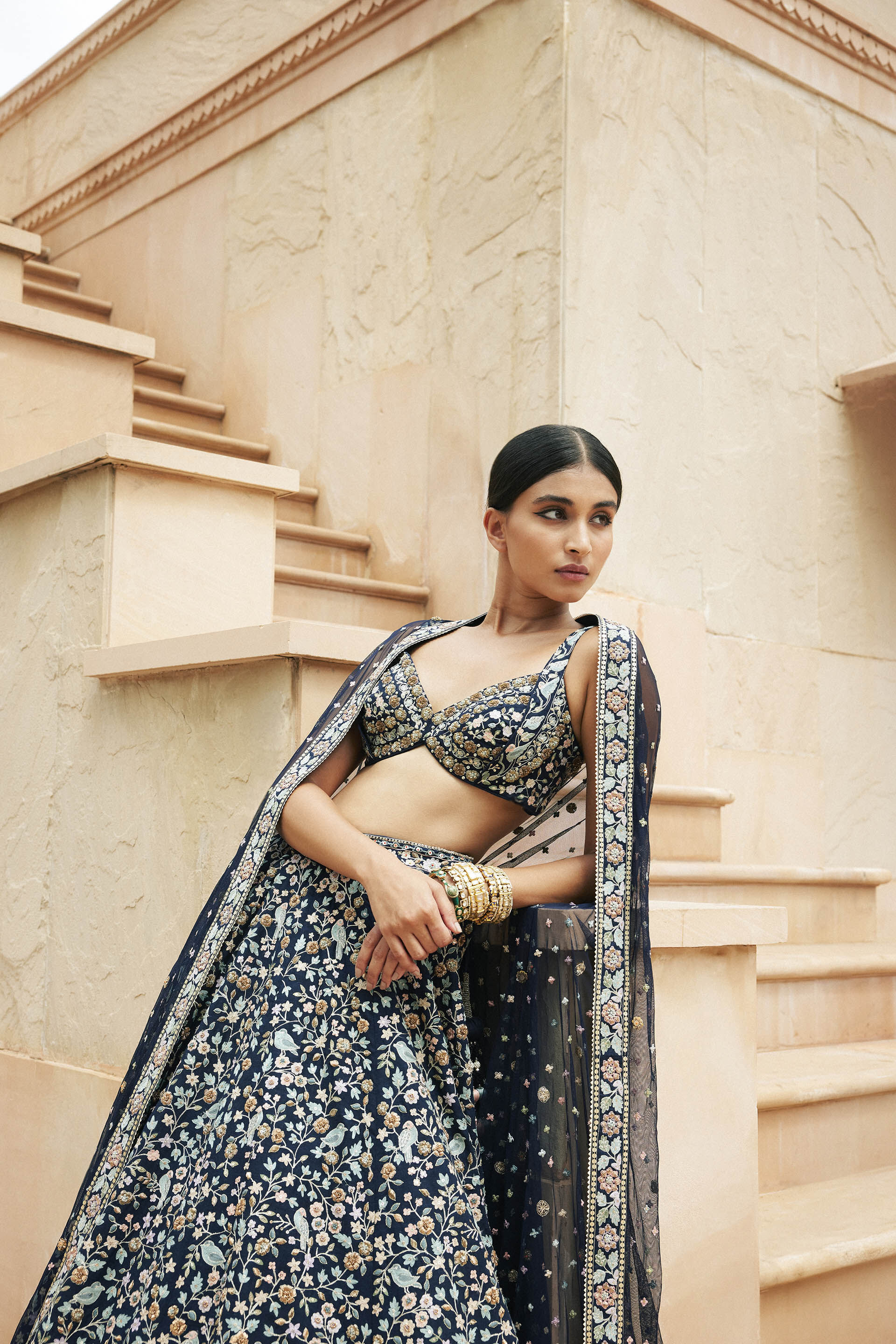 Qainaat Zardozi & Resham Silk Lehenga - Navy Blue, Navy Blue, image 4