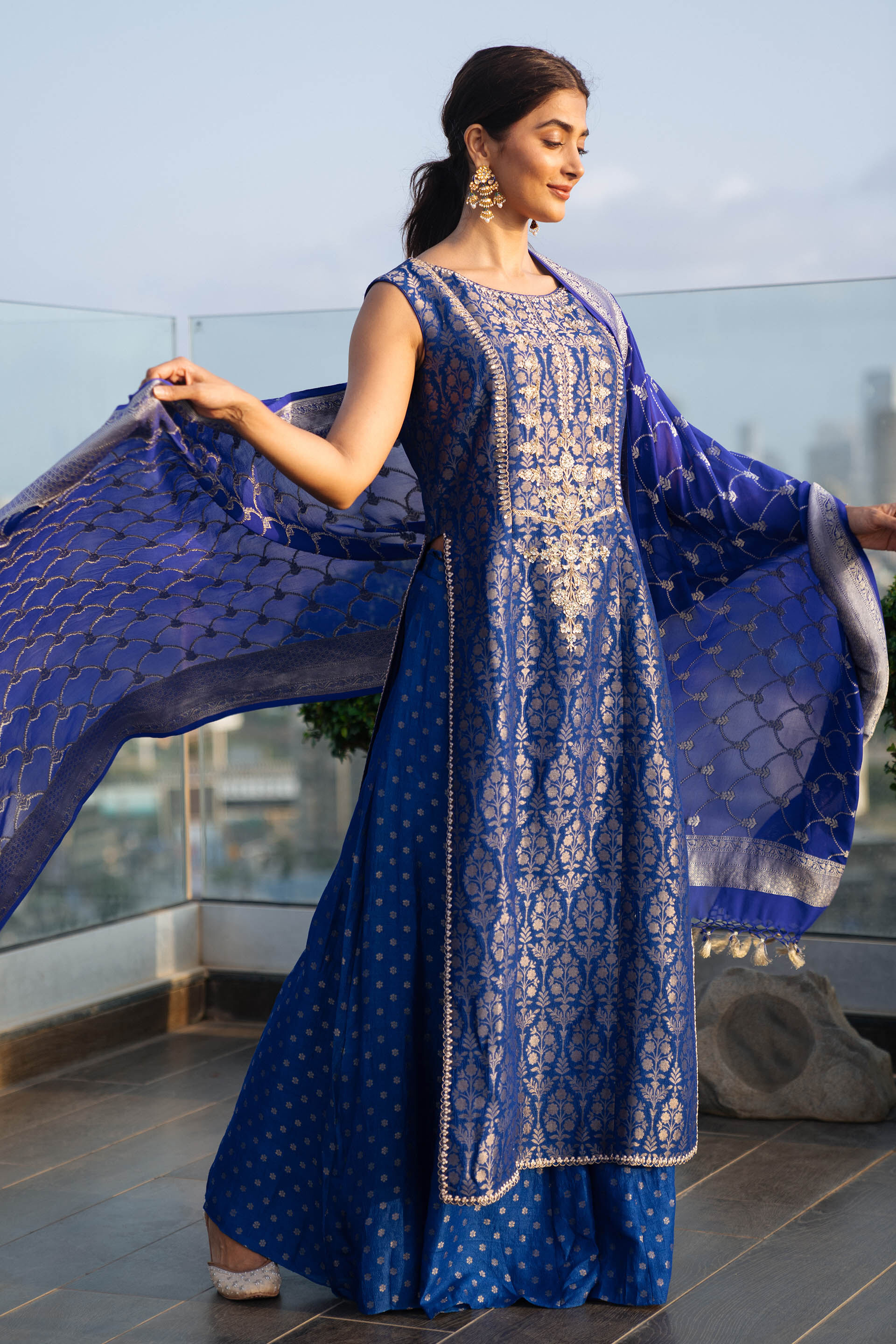 Vaishi Sharara Set Royal Blue, , image 2