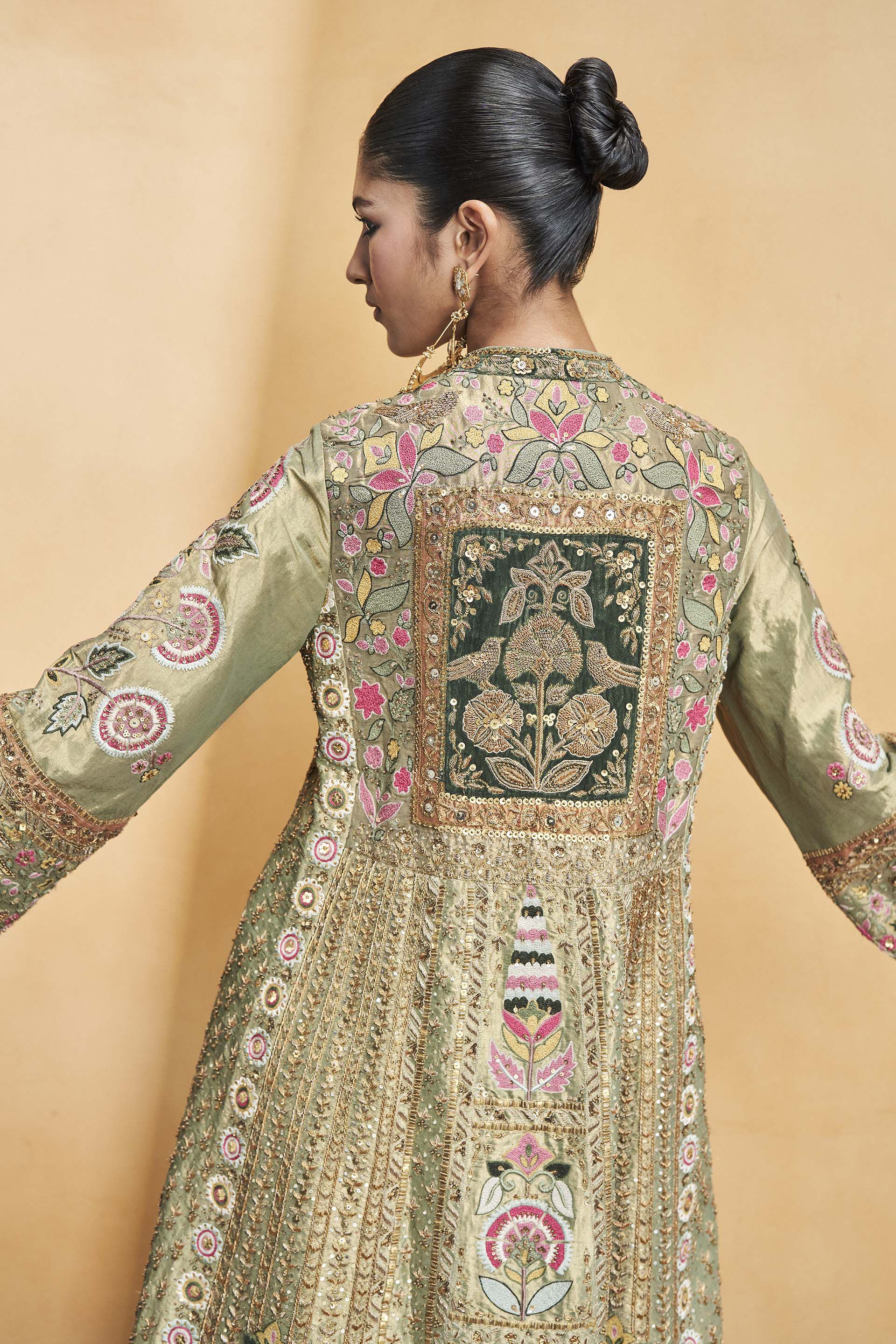 Melody Of The Flowers Embroidered Zardozi Sharara Set - Sage, Sage, image 6