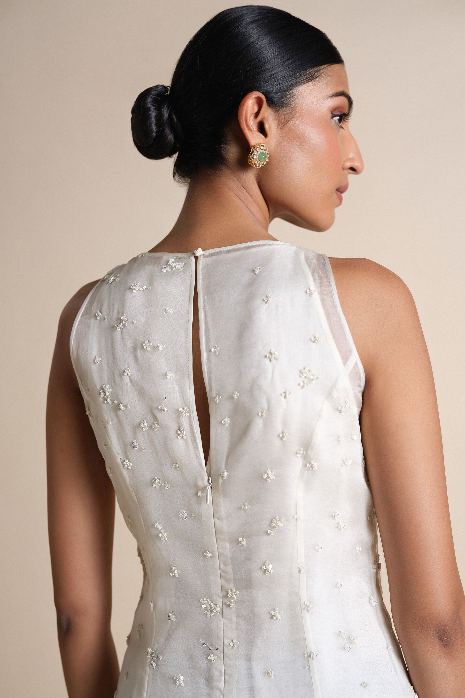 Shajar Hand-painted Pichhwai Silk Jacket Set - Ivory, Ivory, image 9