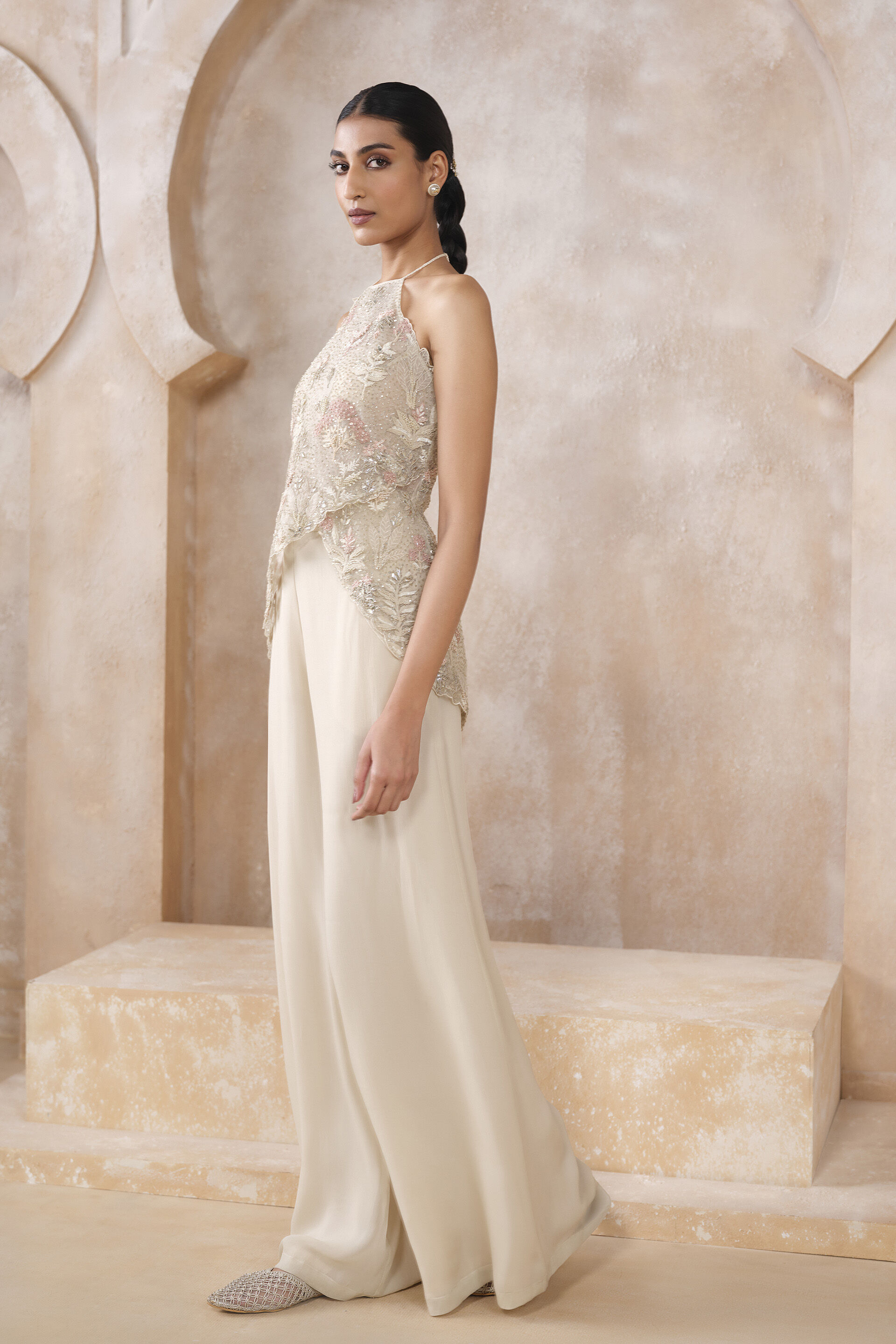 Ismi Embroidered Applique Pant Set - Ivory, Ivory, image 3