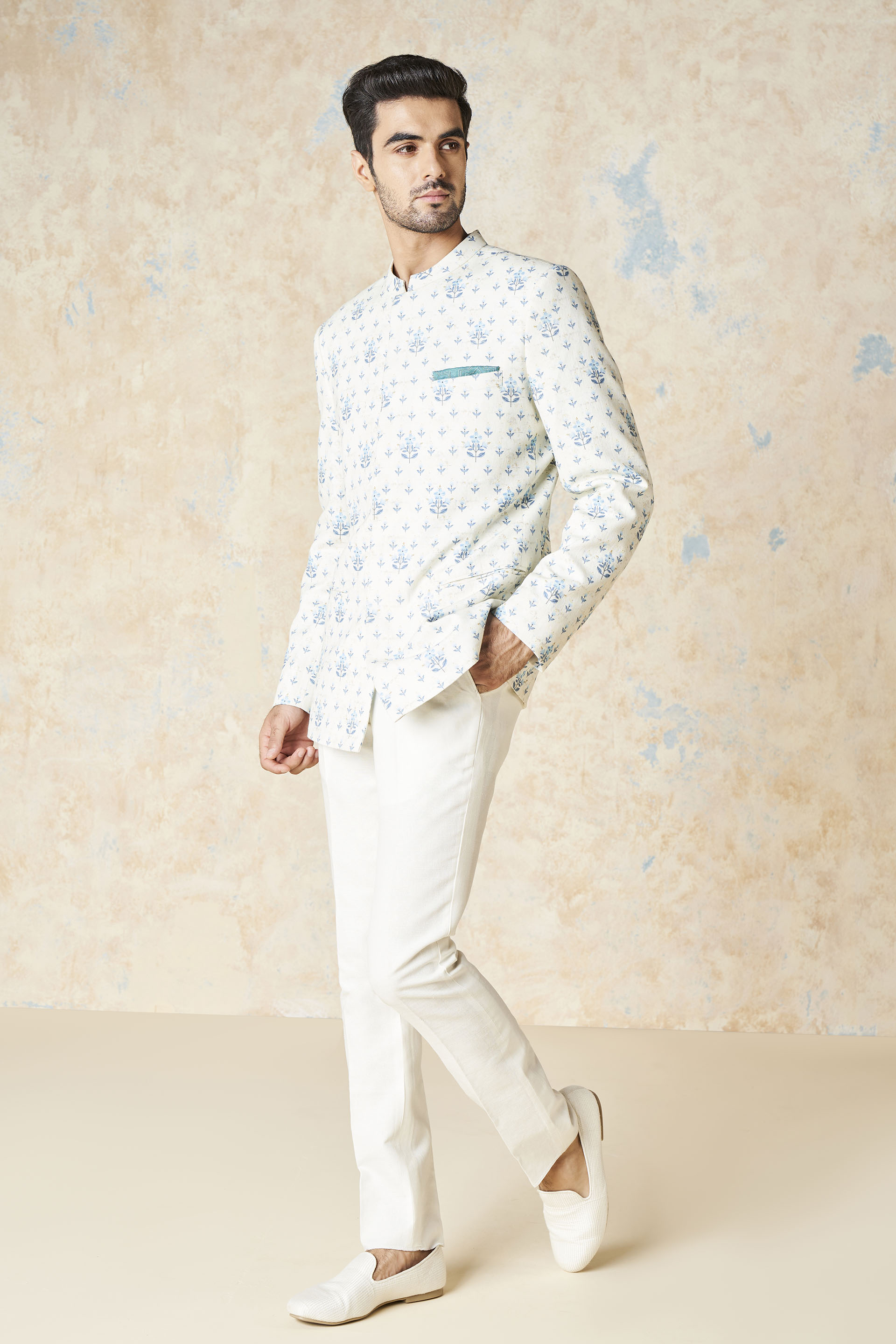 Idhayan Linen Bandhgala - Ivory, Ivory, image 2