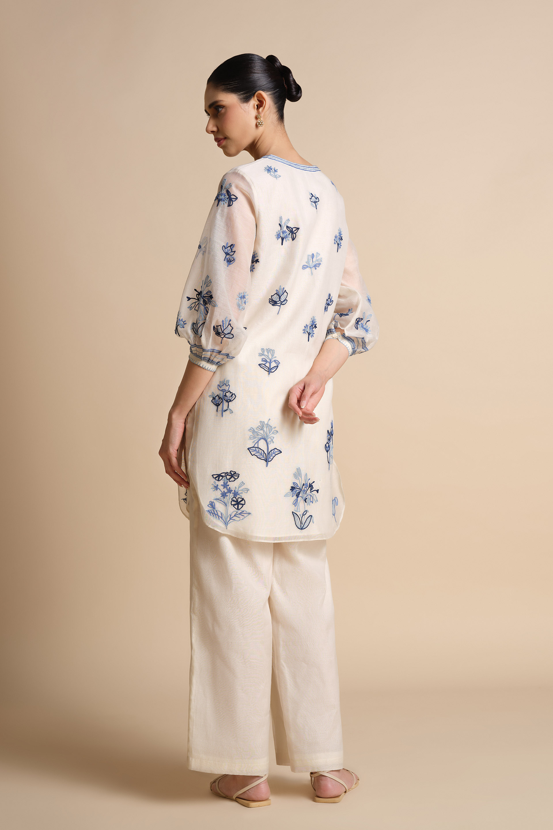 Plume Hand-embroidered SEWA Silk Co-ord - Ivory, Ivory, image 2