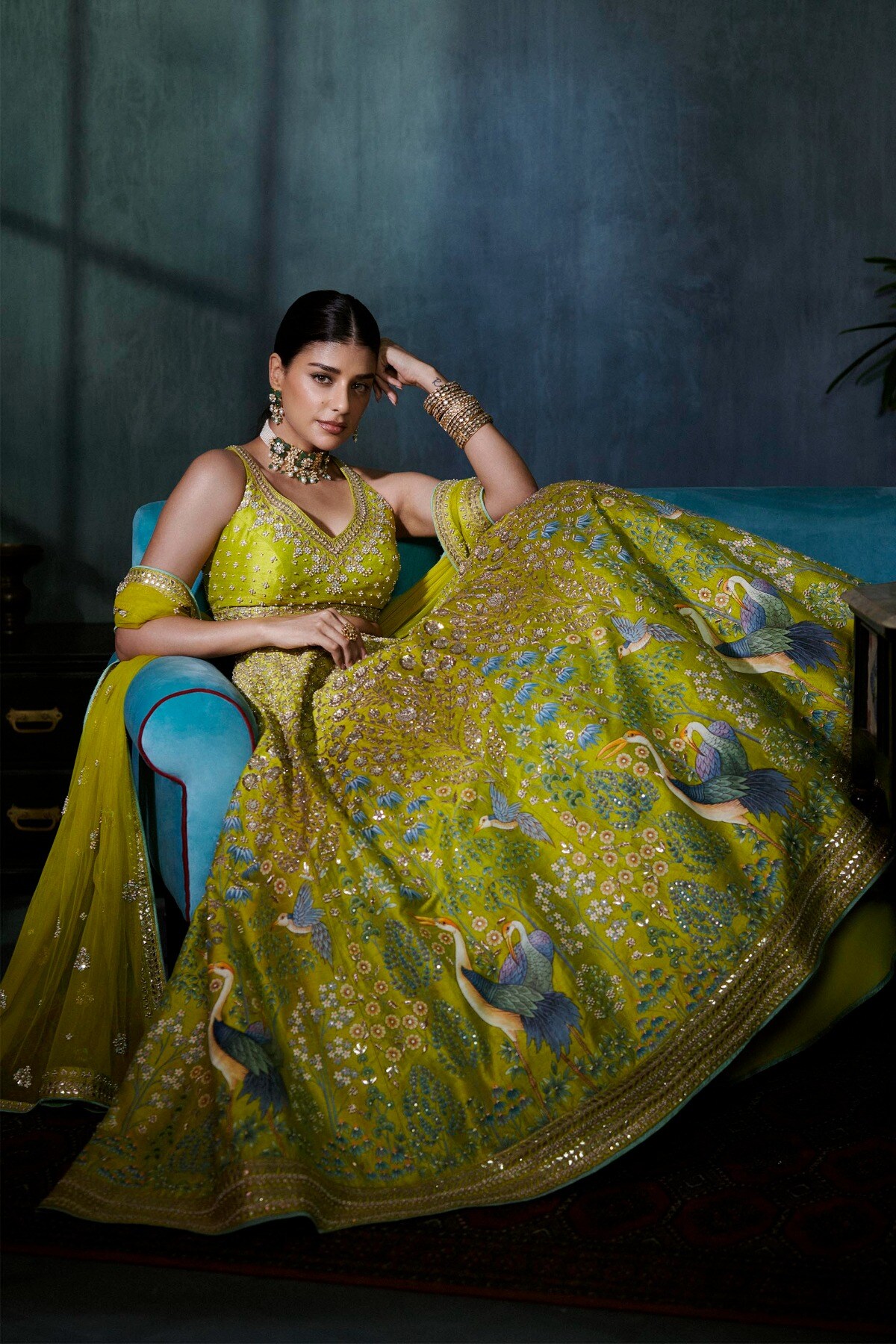 1 - Hea Pichhwai Lehenga Set &ndash; Lime, image 1