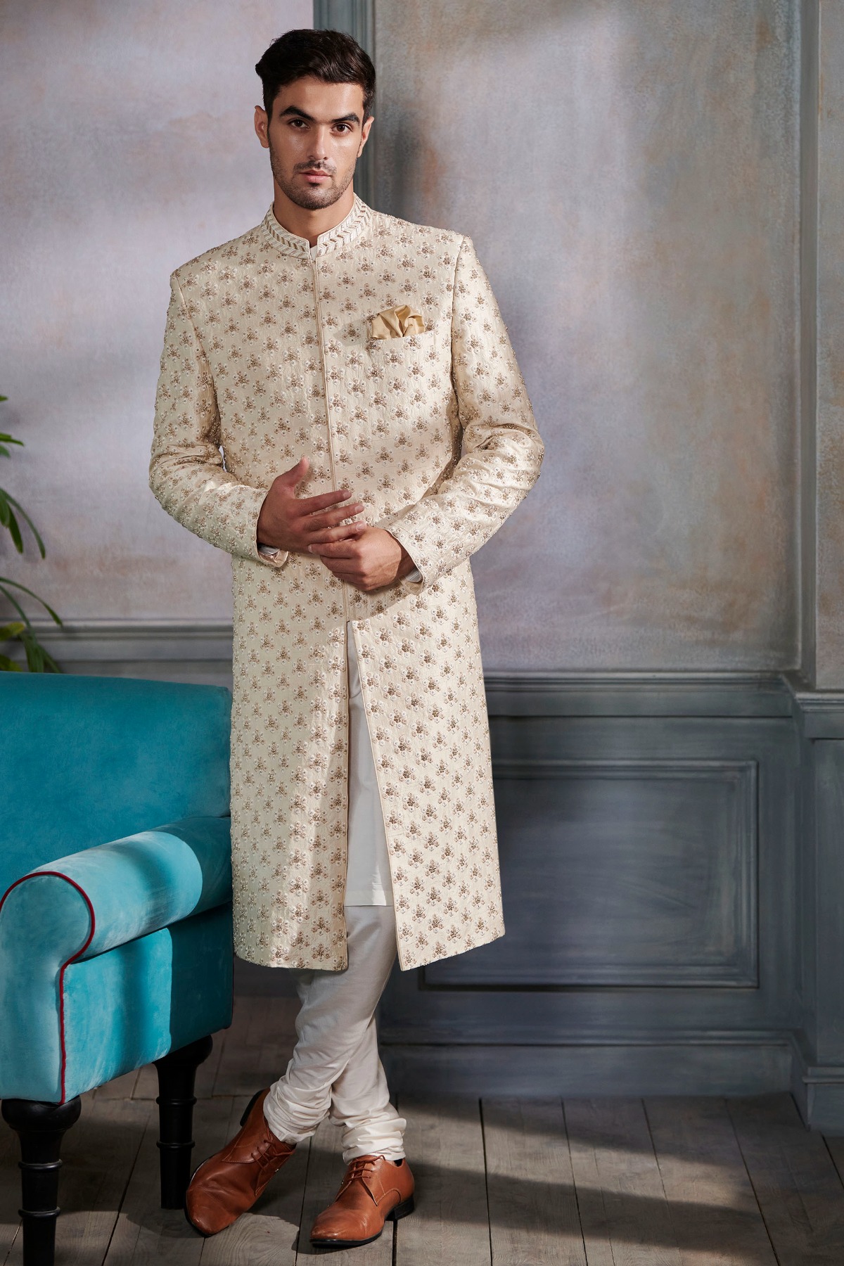 Buy Men s Lian Sherwani Cream for Wedding from Anita Dongre