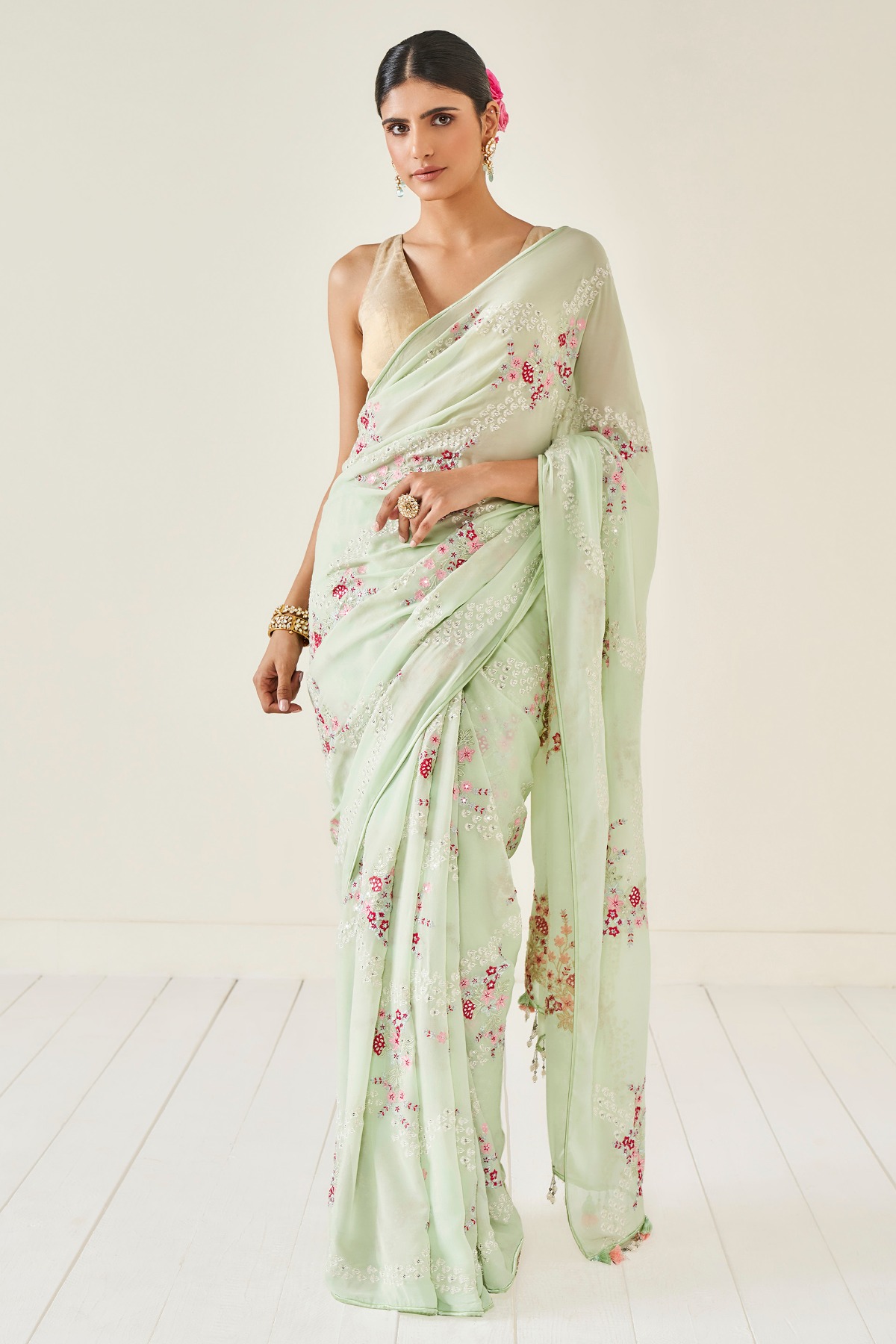 Alyssa Saree Set - Pista, Pista, image 1