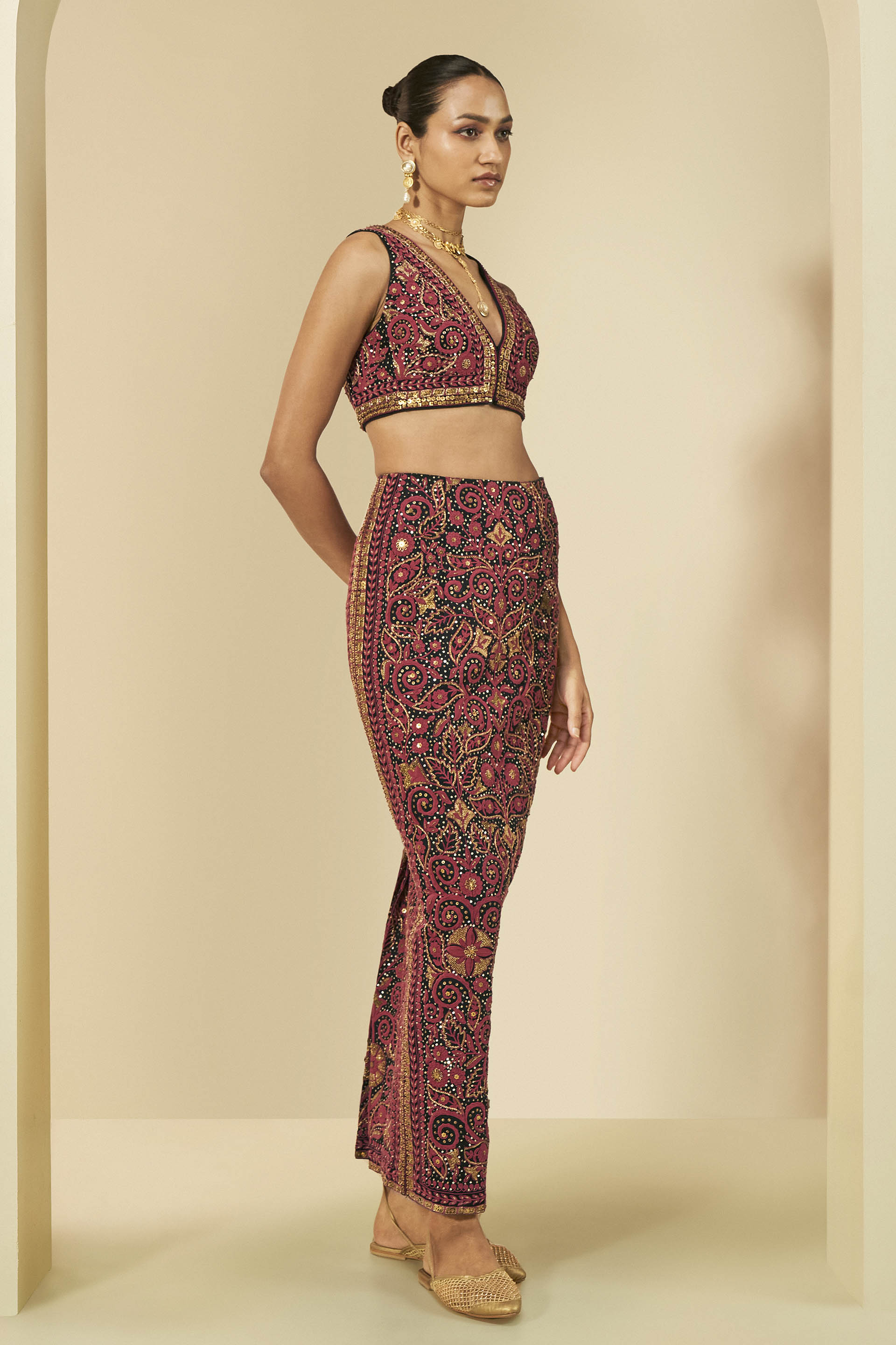 Nocturnal Wilderness Embroidered Cord Silk Skirt Set - Black, Black, image 2