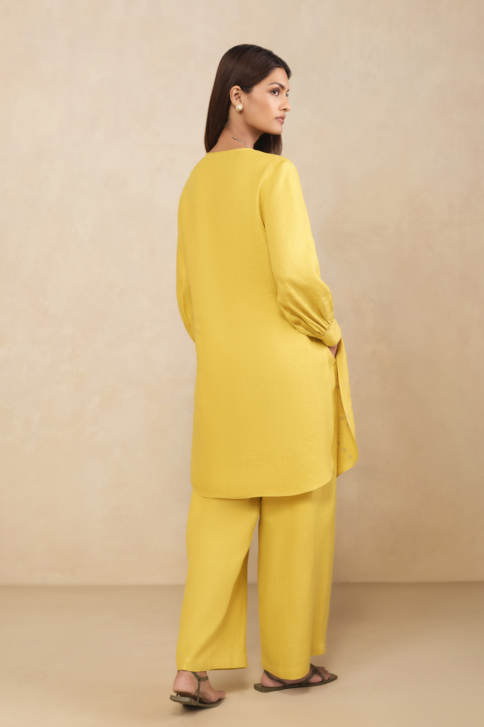 Haiku Embroidered Hemp Kurta Set - Yellow, Yellow, image 2